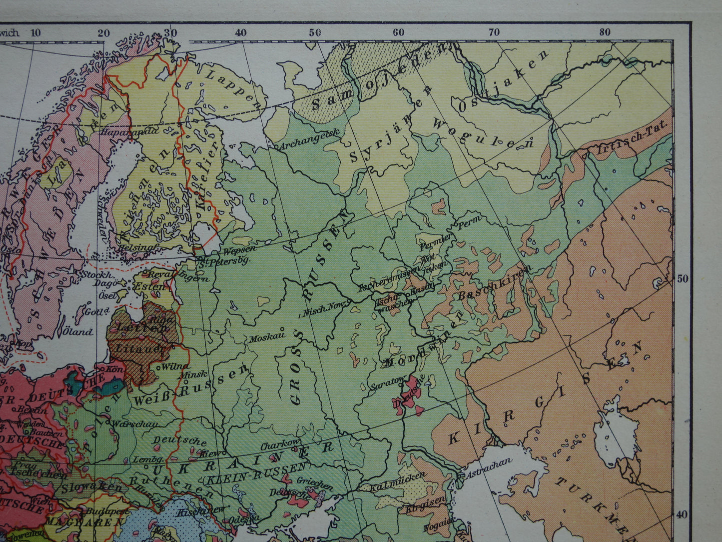Old map of Europe - small ethnological and linguistic map of Europe - vintage maps