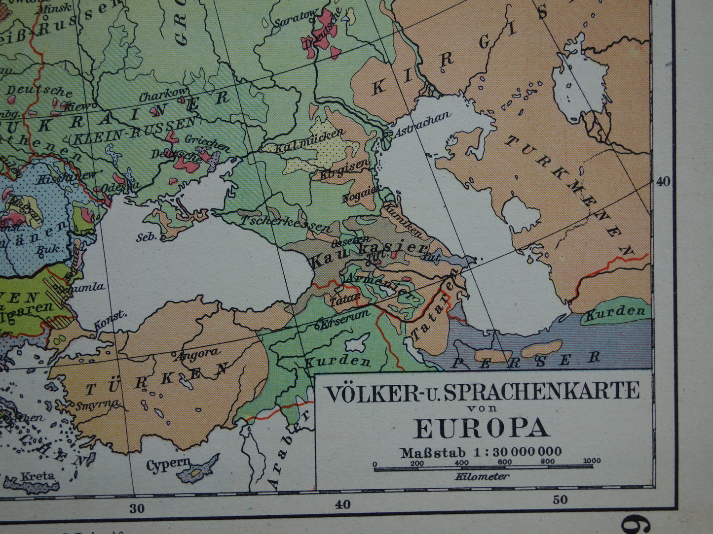 Old map of Europe - small ethnological and linguistic map of Europe - vintage maps