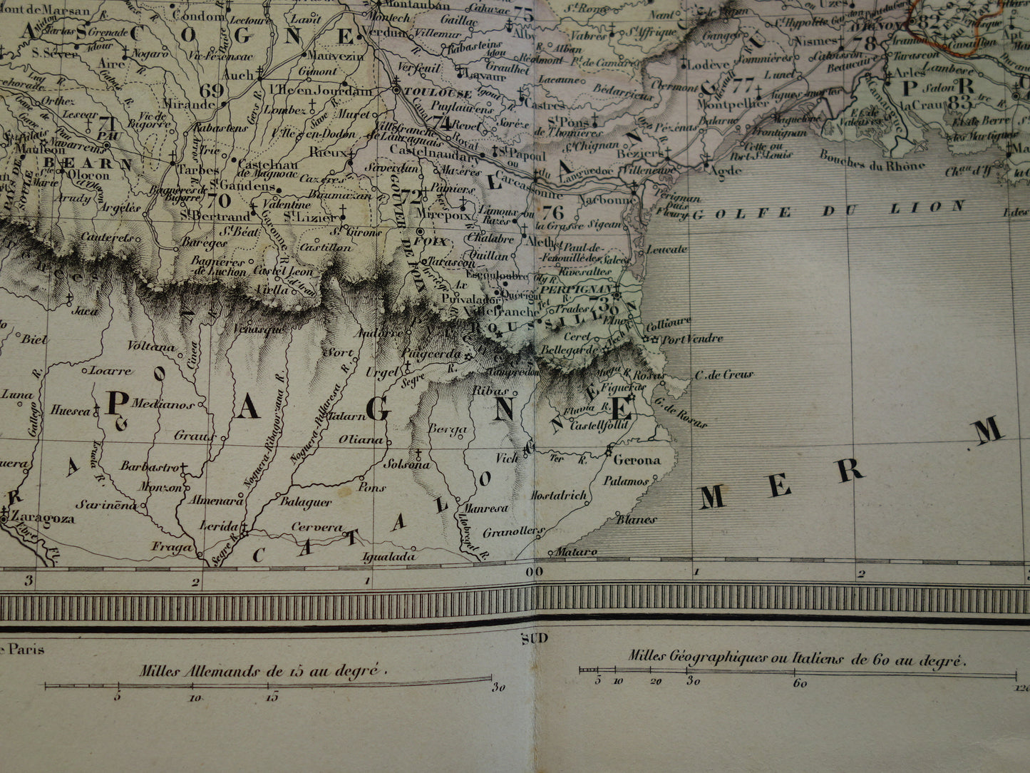 FRANCE Antique map of provinces in France from 1858 original large old hand-colored French map