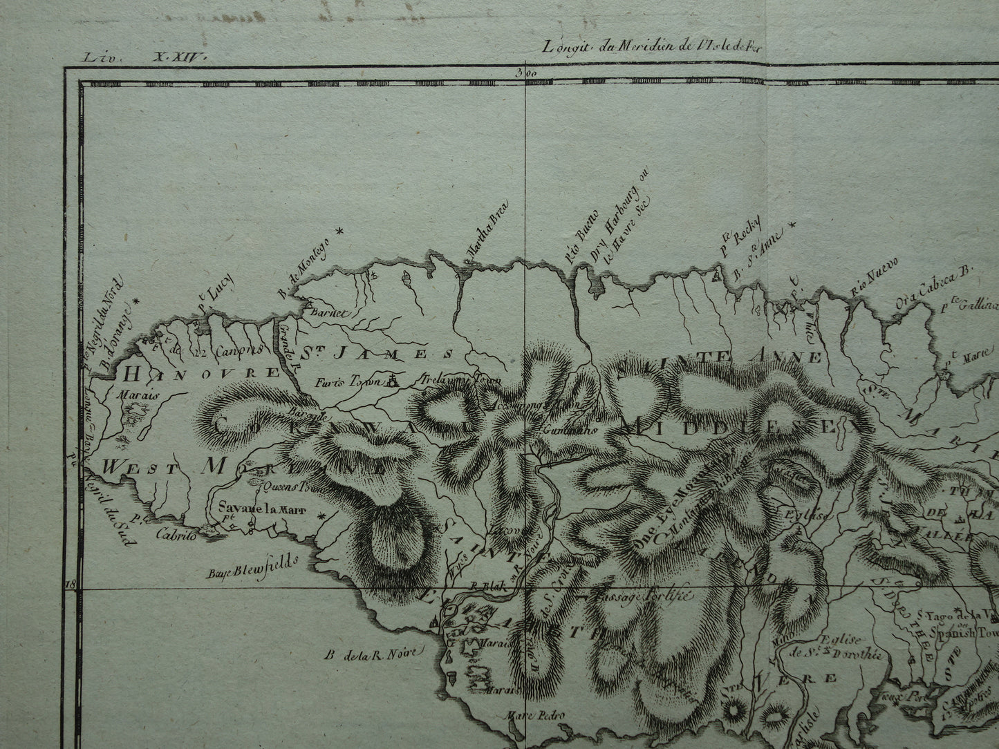 JAMAICA Old map of Jamaica Original vintage French Bonne map from 1784