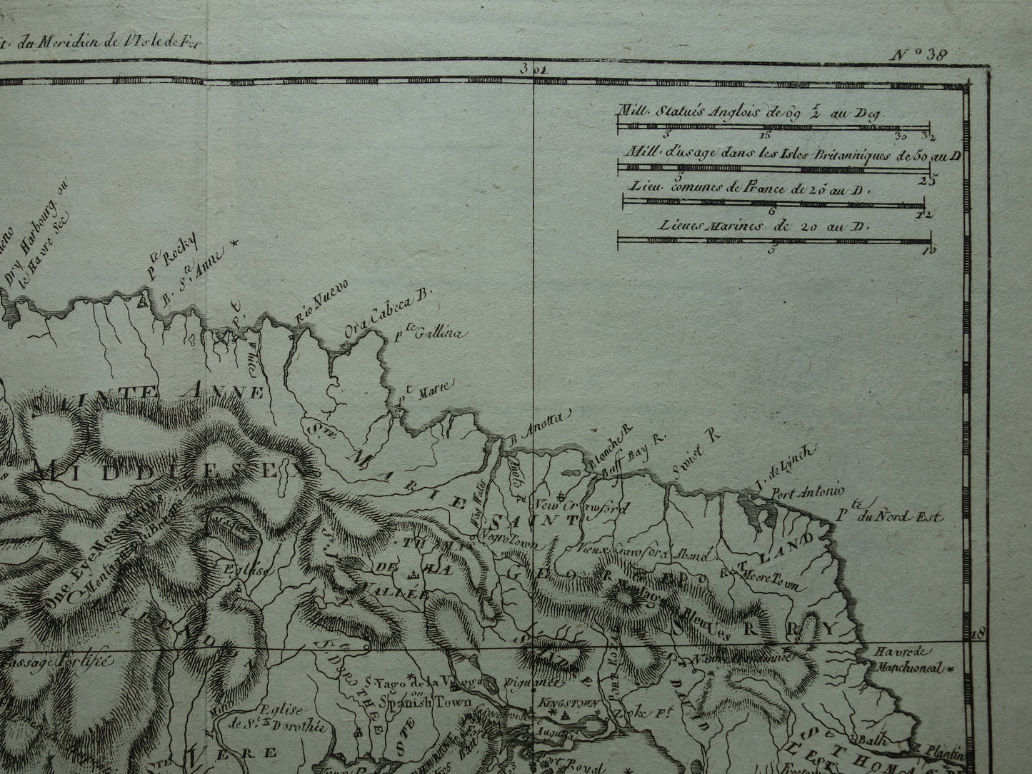JAMAICA Old map of Jamaica Original vintage French Bonne map from 1784