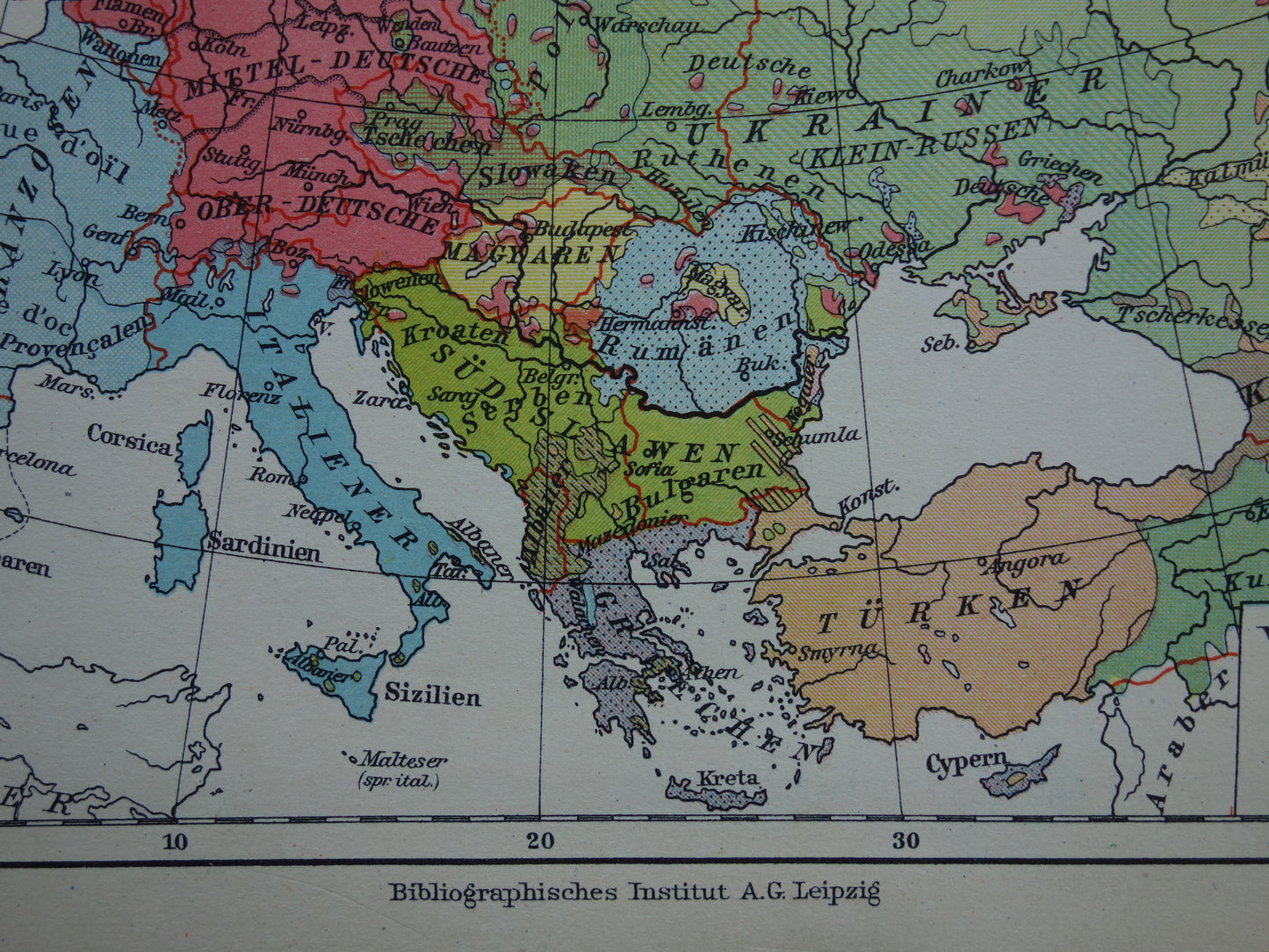 Old map of Europe - small ethnological and linguistic map of Europe - vintage maps