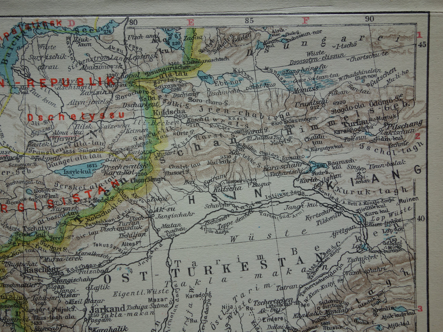 CENTRAAL-AZIË oude landkaart van Tibet Turkestan Himalaya kleine antieke Duitse kaart Oezbekistan Kirgizië Tadzjikistan