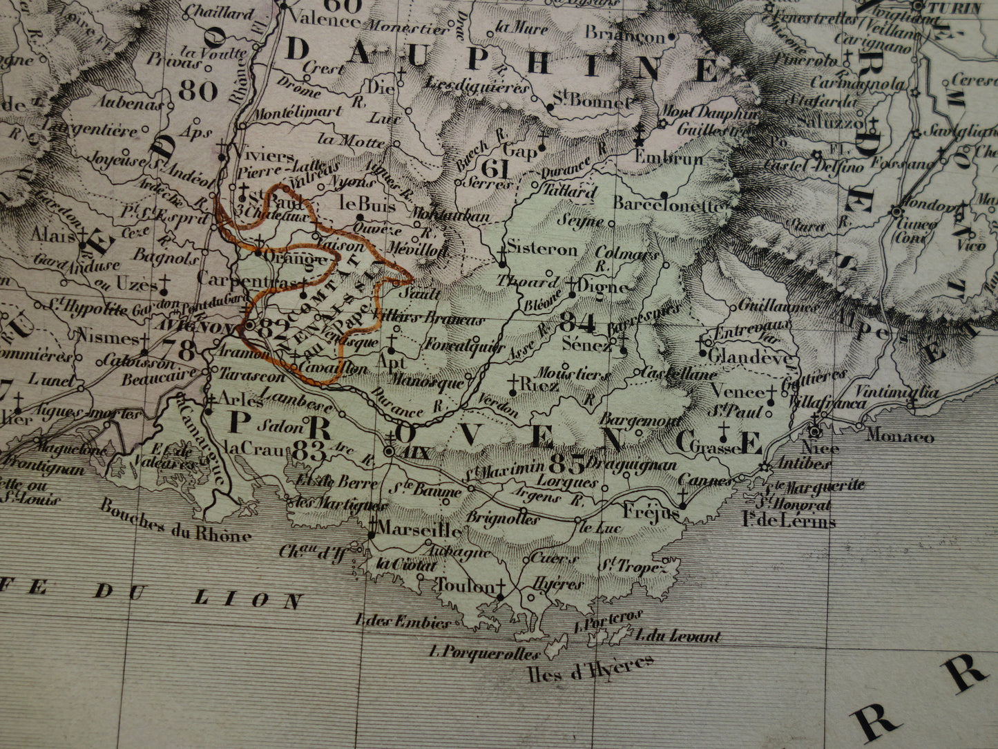 FRANCE Antique map of provinces in France from 1858 original large old hand-colored French map