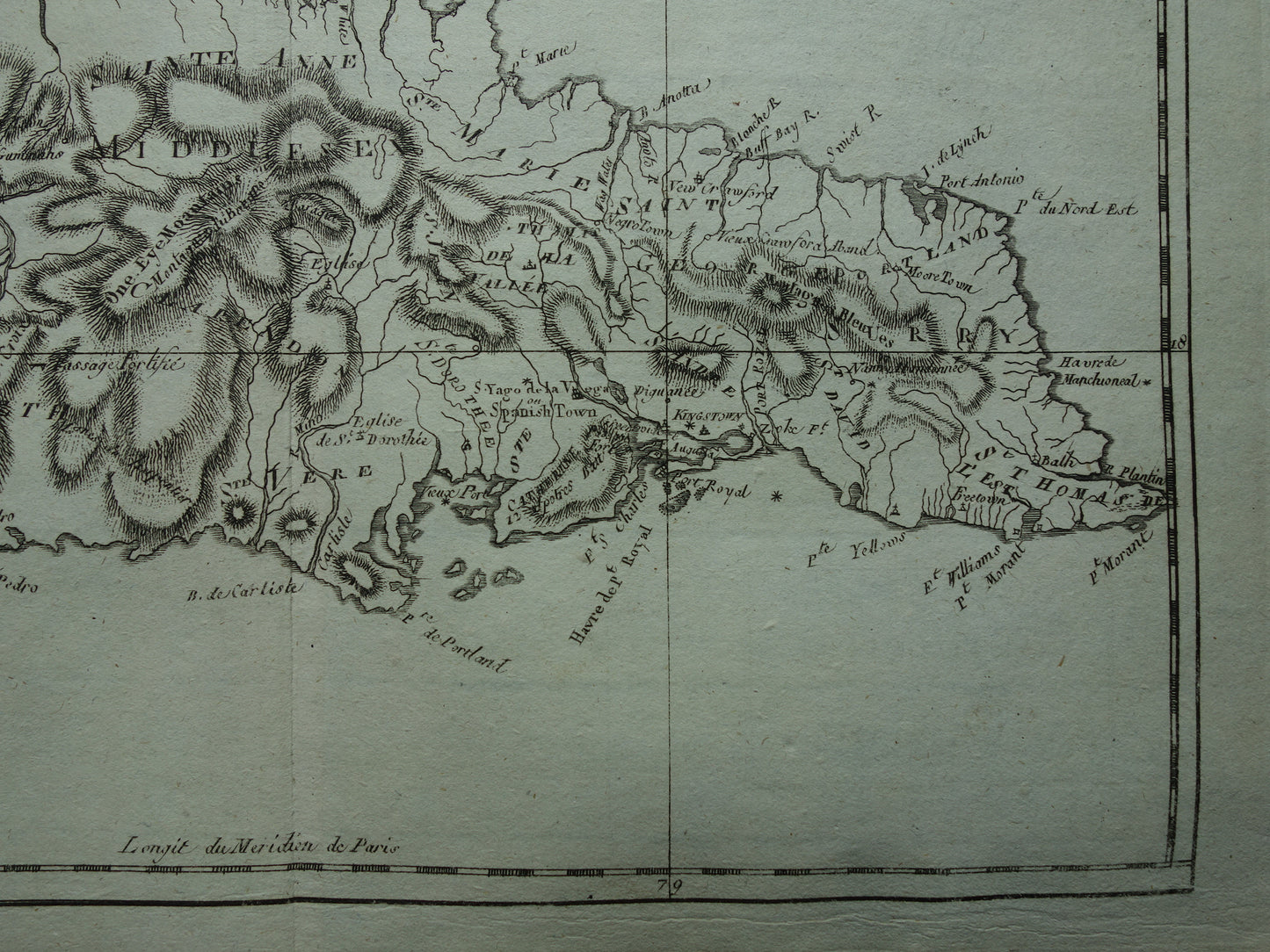JAMAICA Old map of Jamaica Original vintage French Bonne map from 1784