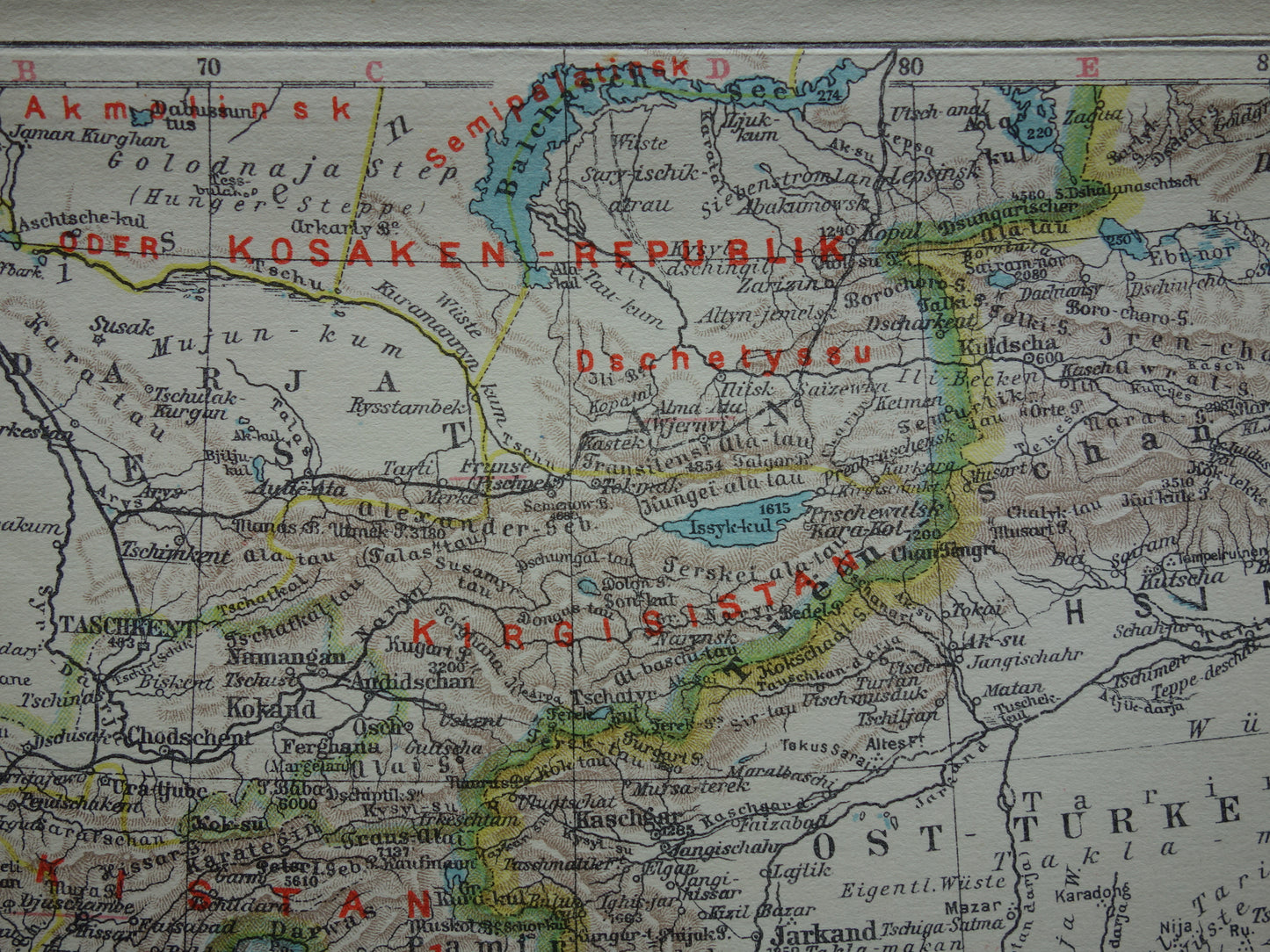 CENTRAAL-AZIË oude landkaart van Tibet Turkestan Himalaya kleine antieke Duitse kaart Oezbekistan Kirgizië Tadzjikistan