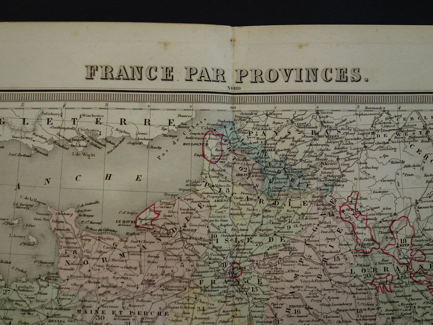 FRANCE Antique map of provinces in France from 1858 original large old hand-colored French map