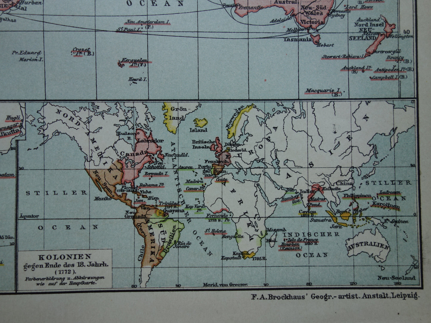Oude wereldkaart van Kolonies Koloniëen 1902 originele antieke Duitse kaart koloniale bezittingen met jaartal