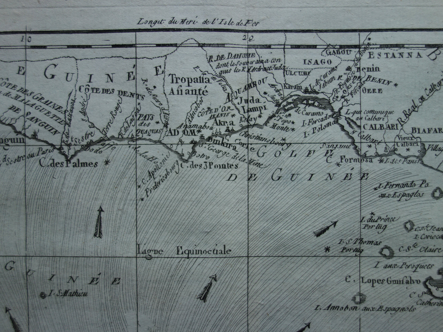 1780 Old Map of West Africa Original Antique Map Gulf of Guinea Gabon Cameroon - Raynal Bonne