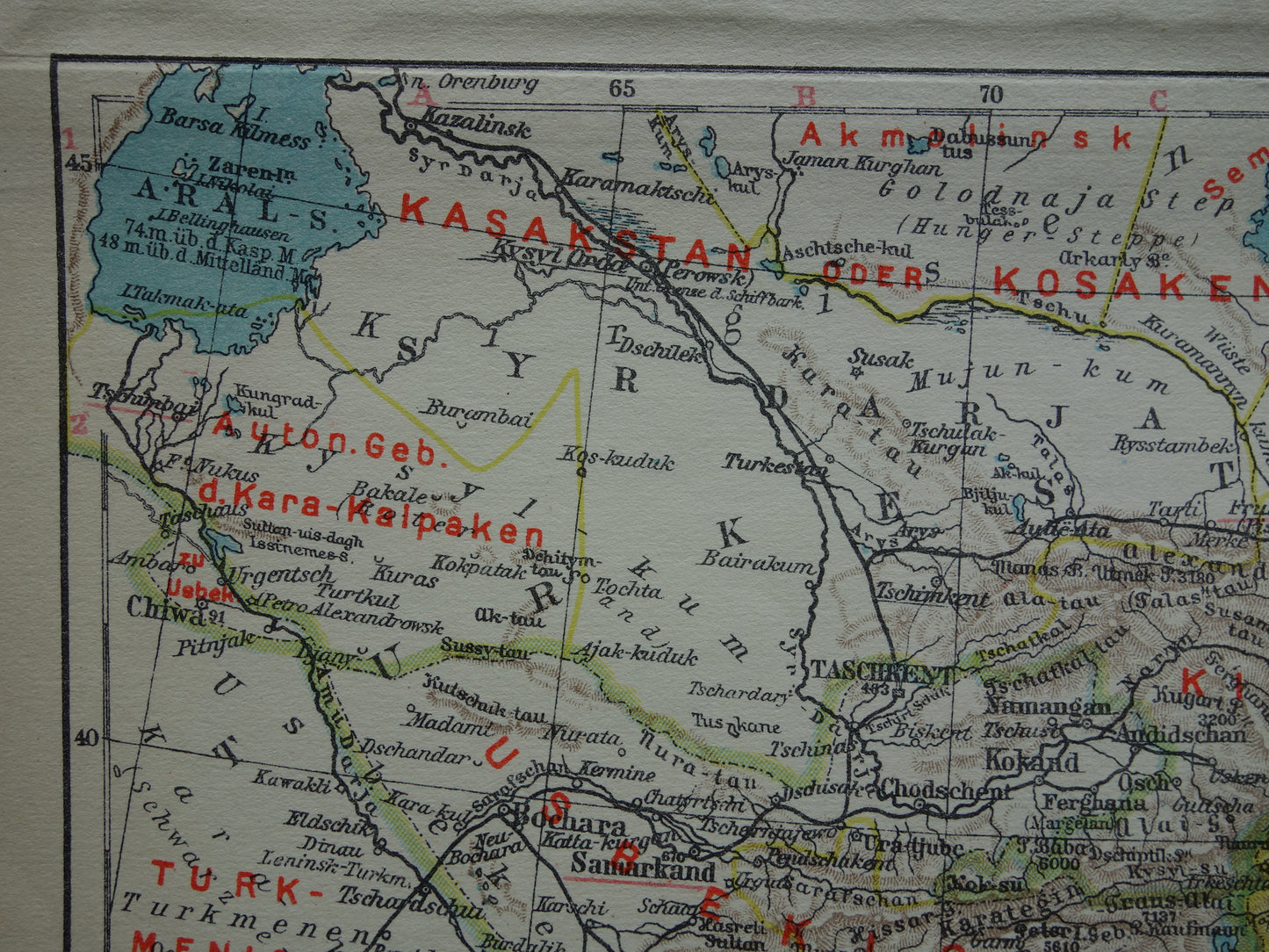 CENTRAAL-AZIË oude landkaart van Tibet Turkestan Himalaya kleine antieke Duitse kaart Oezbekistan Kirgizië Tadzjikistan
