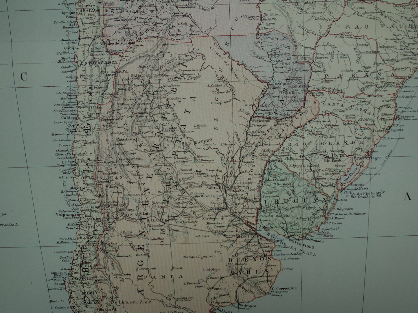 Large old map of South America 1890 original antique map of continent