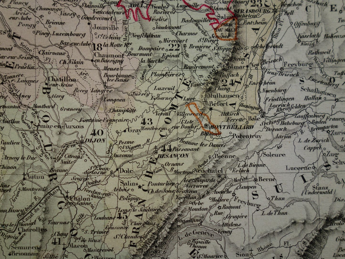 FRANCE Antique map of provinces in France from 1858 original large old hand-colored French map