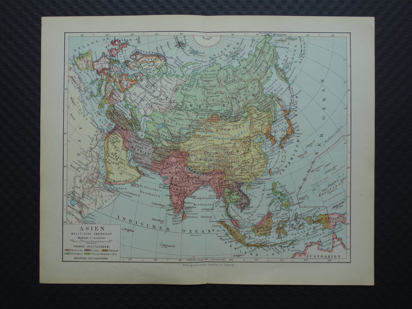 ASIA old map Set of 2 original vintage maps 1926 Political and Physical map continent