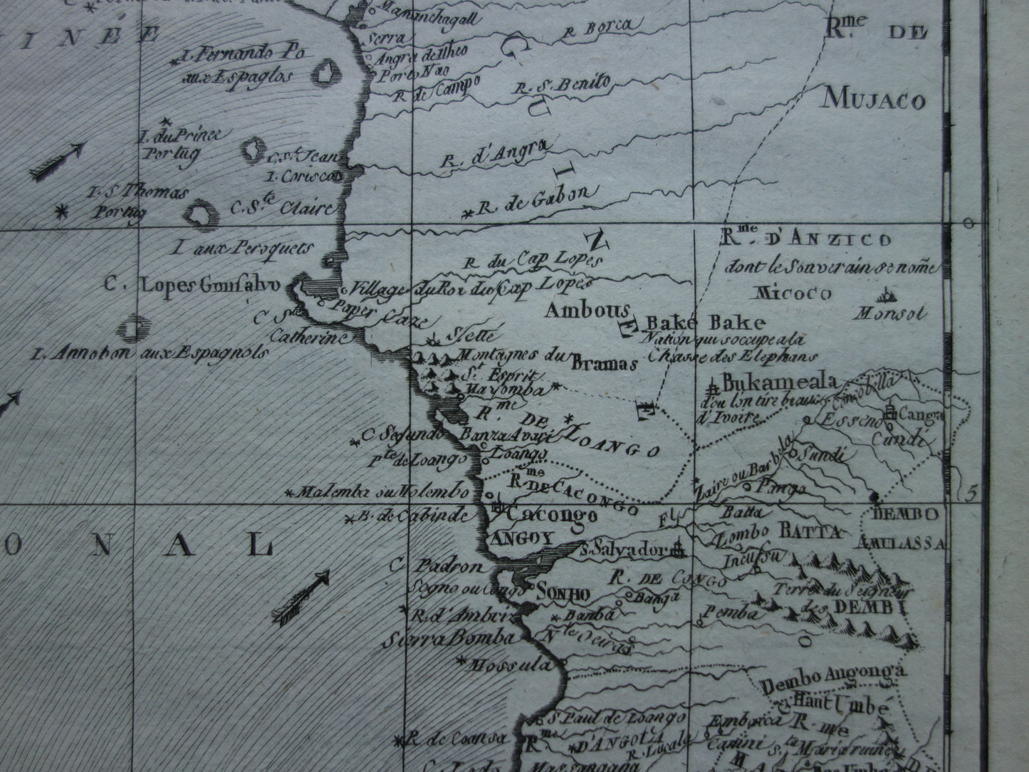1780 Old Map of West Africa Original Antique Map Gulf of Guinea Gabon Cameroon - Raynal Bonne