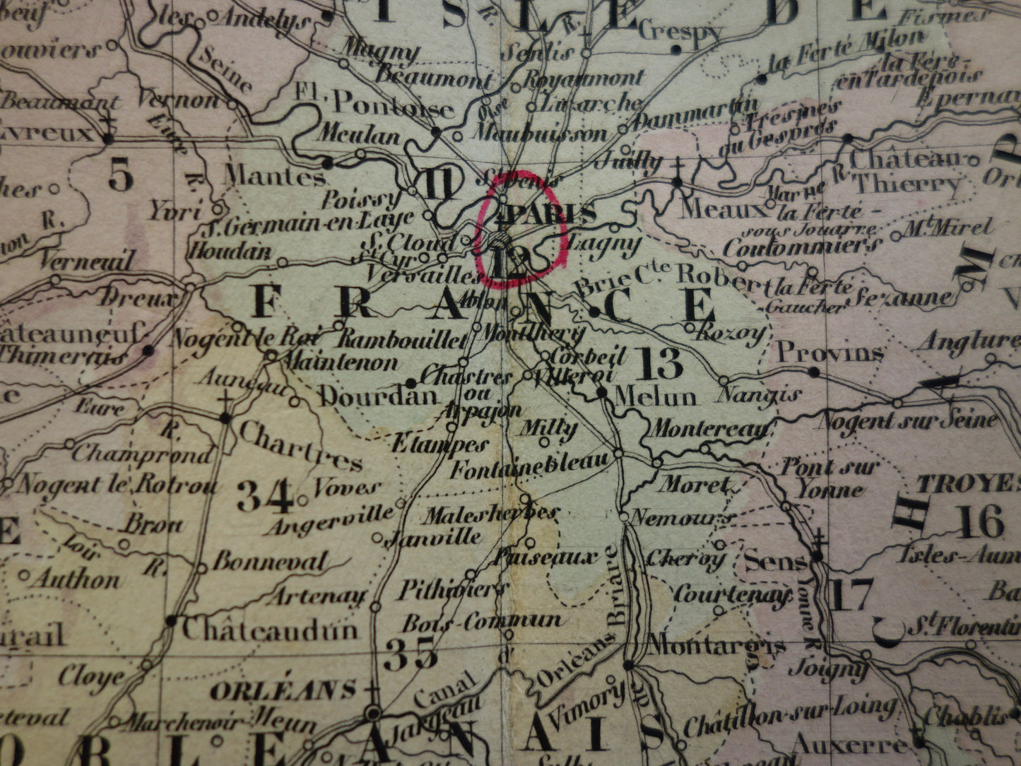 FRANCE Antique map of provinces in France from 1858 original large old hand-colored French map