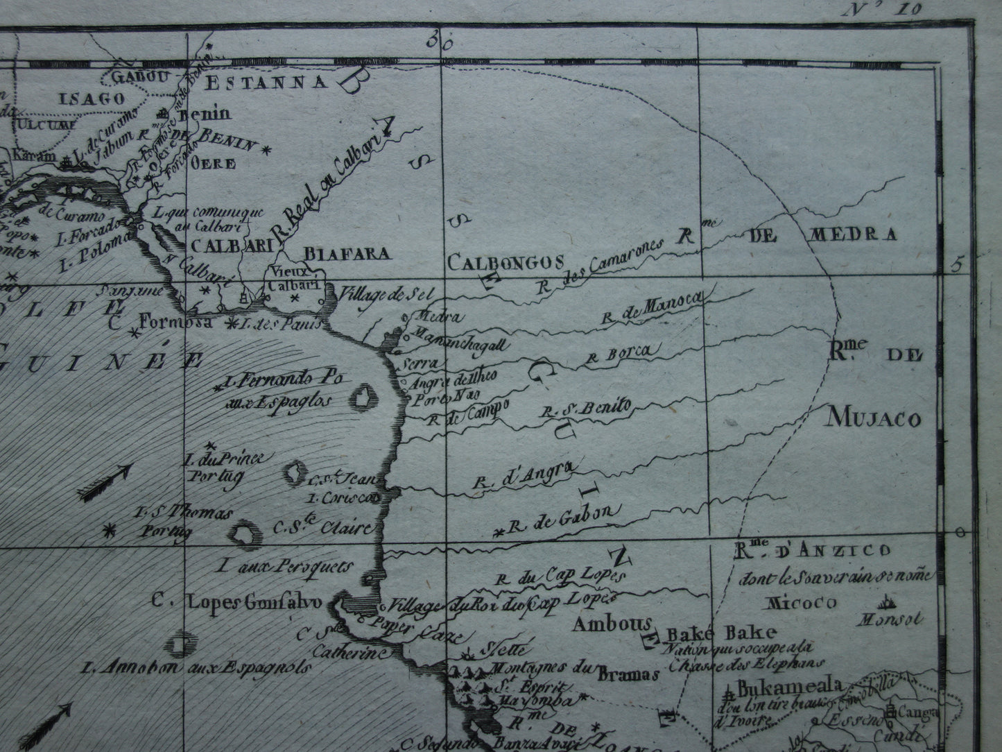 1780 Old Map of West Africa Original Antique Map Gulf of Guinea Gabon Cameroon - Raynal Bonne