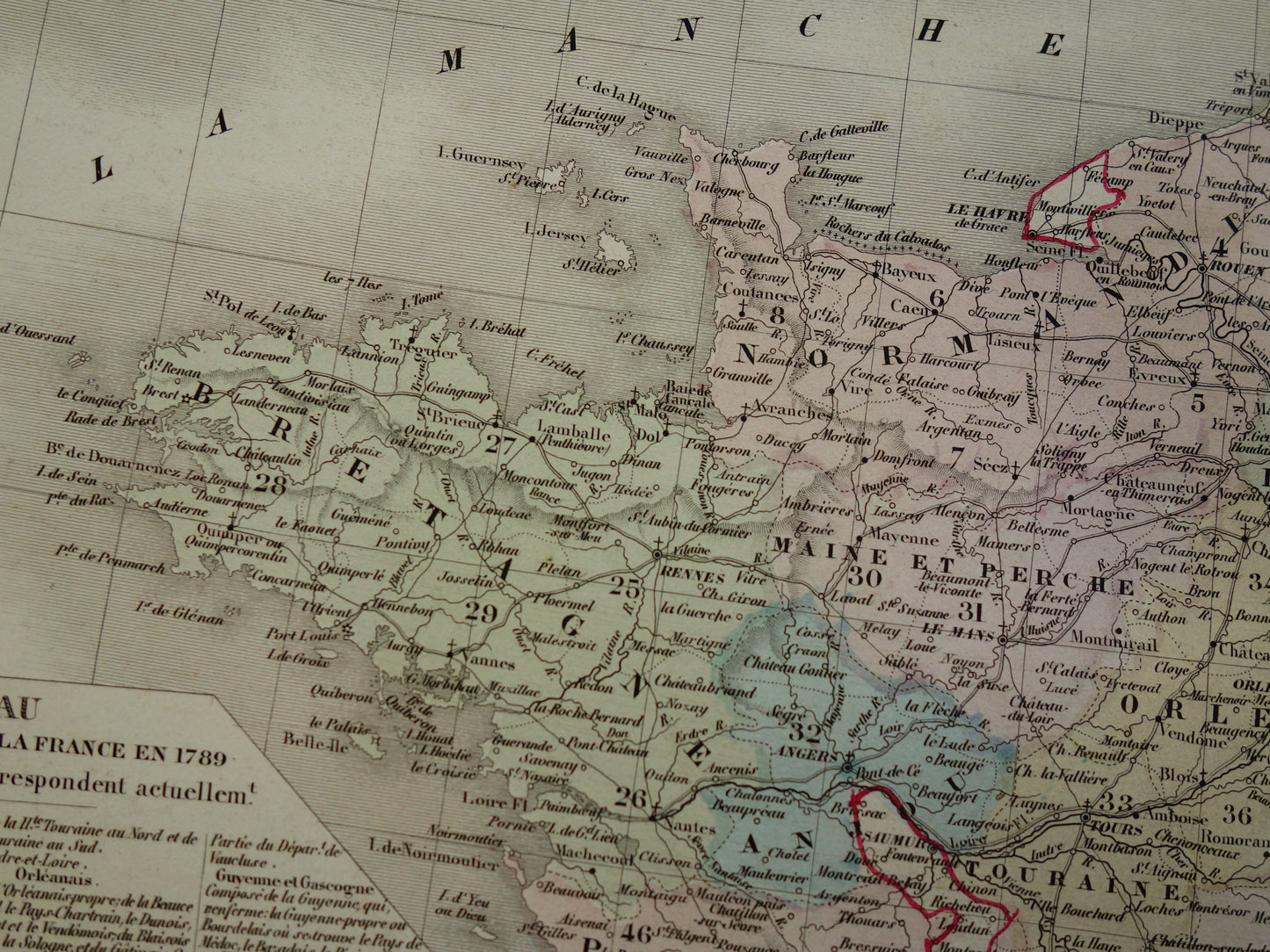 FRANCE Antique map of provinces in France from 1858 original large old hand-colored French map
