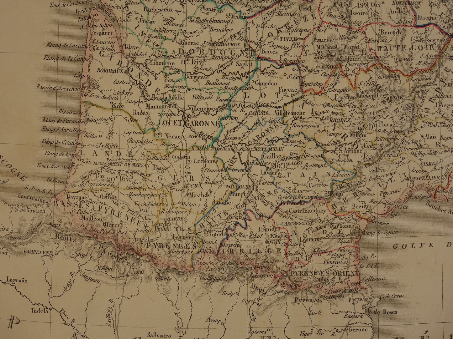 FRANCE large old french map of france in 1842 original antique hand colored map poster
