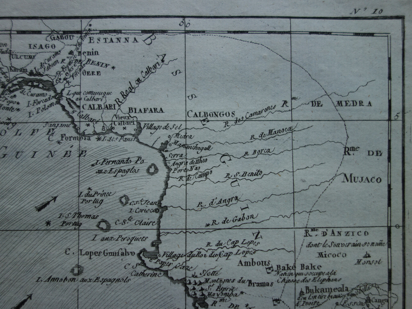 1780 Old Map of West Africa Original Antique Map Gulf of Guinea Gabon Cameroon - Raynal Bonne
