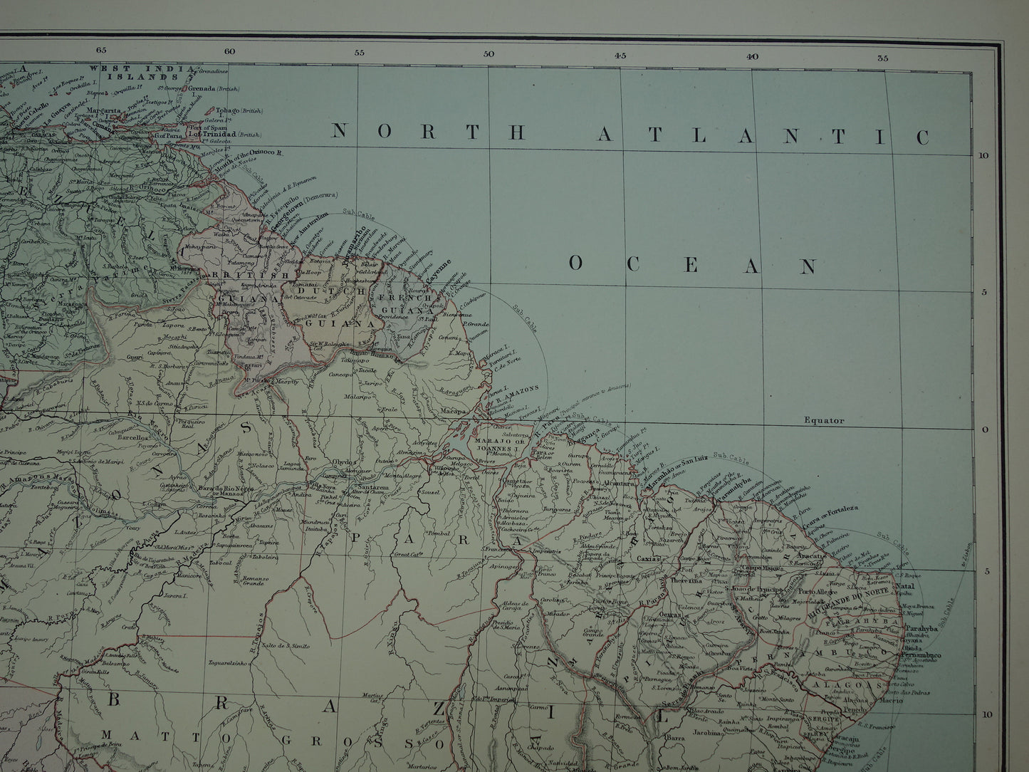 Large old map of South America 1890 original antique map of continent