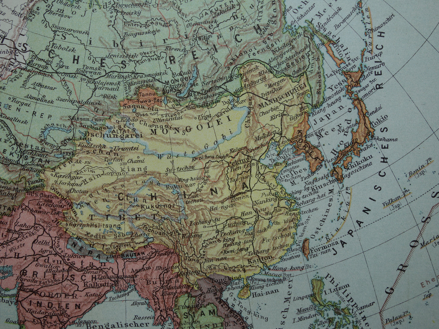 ASIA old map Set of 2 original vintage maps 1926 Political and Physical map continent