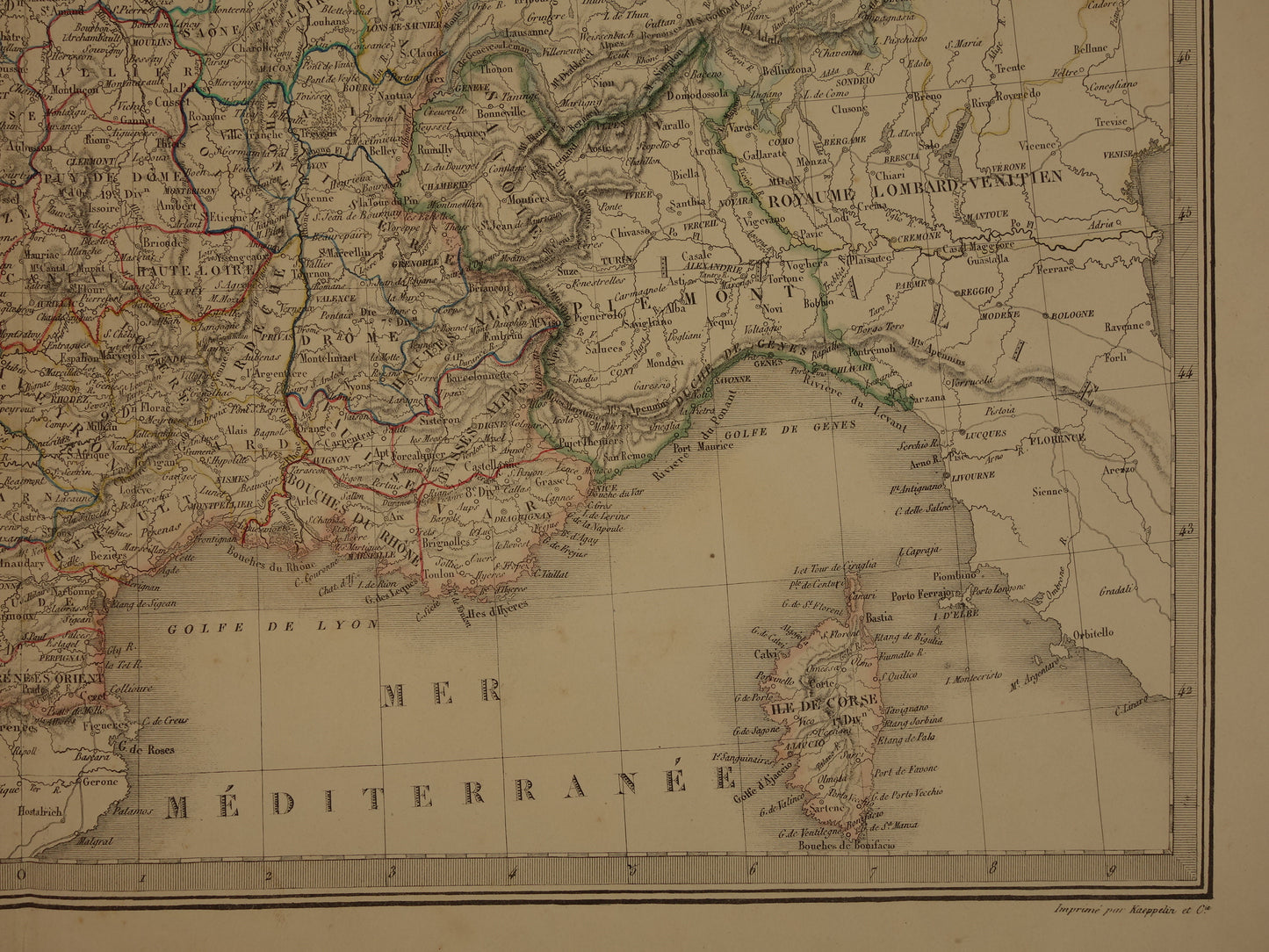 FRANCE large old french map of france in 1842 original antique hand colored map poster