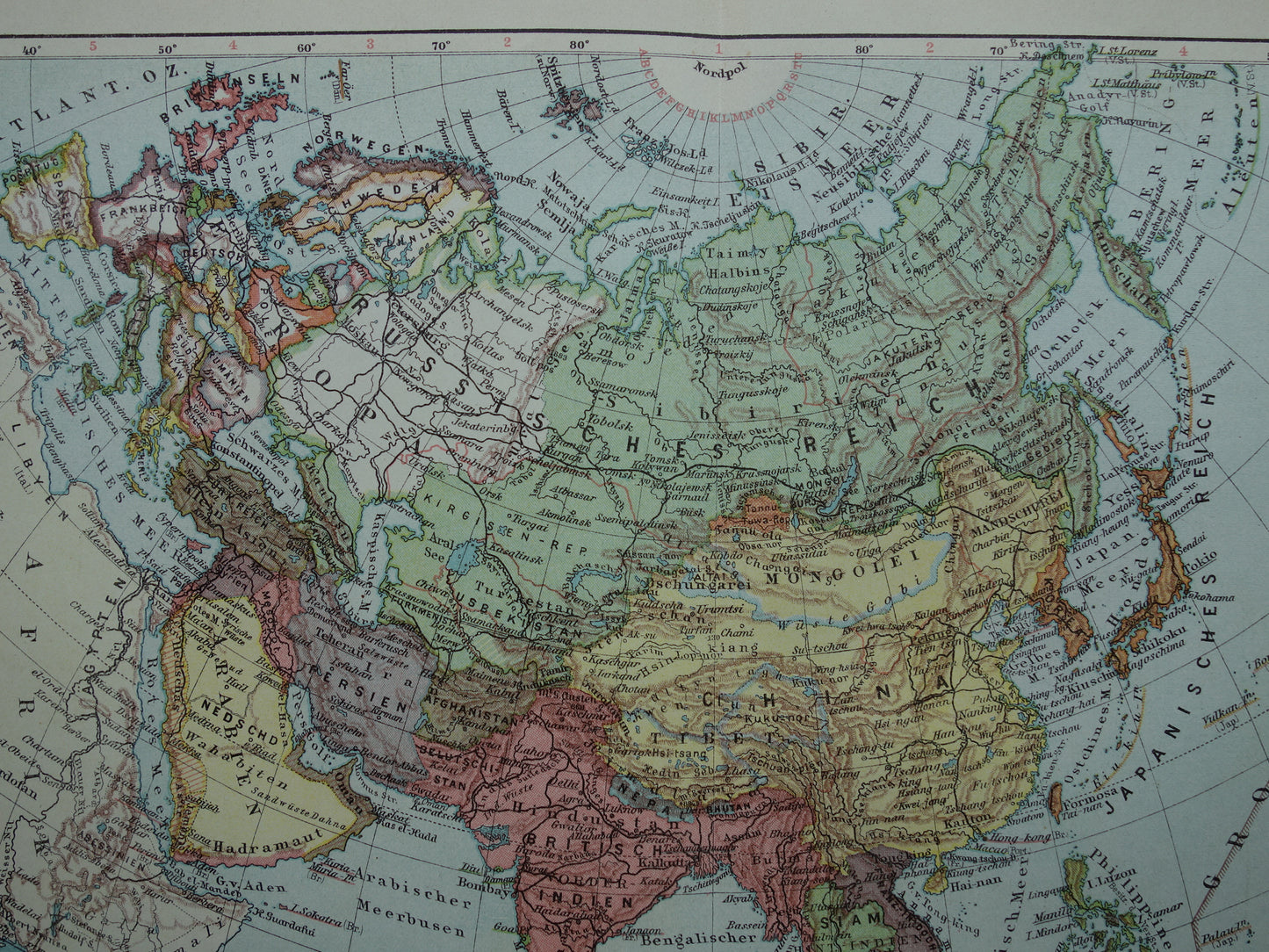 ASIA old map Set of 2 original vintage maps 1926 Political and Physical map continent