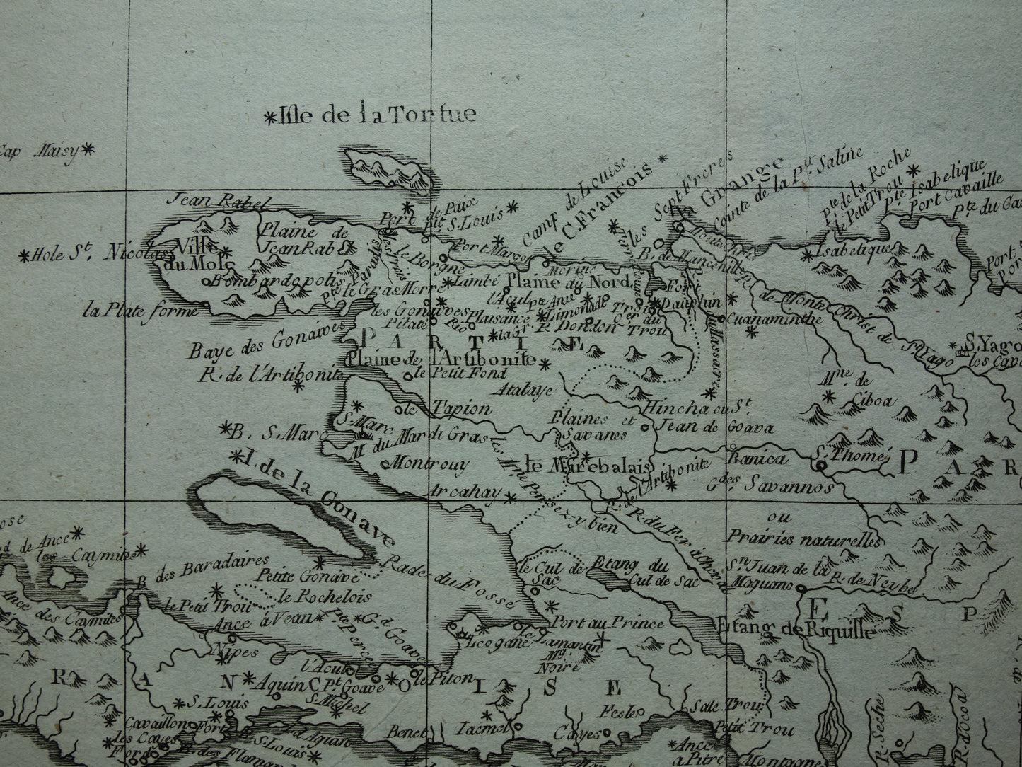 HISPANIOLA Oude landkaart van Dominicaanse Republiek en Haïti Originele vintage Franse Bonne kaart uit 1784