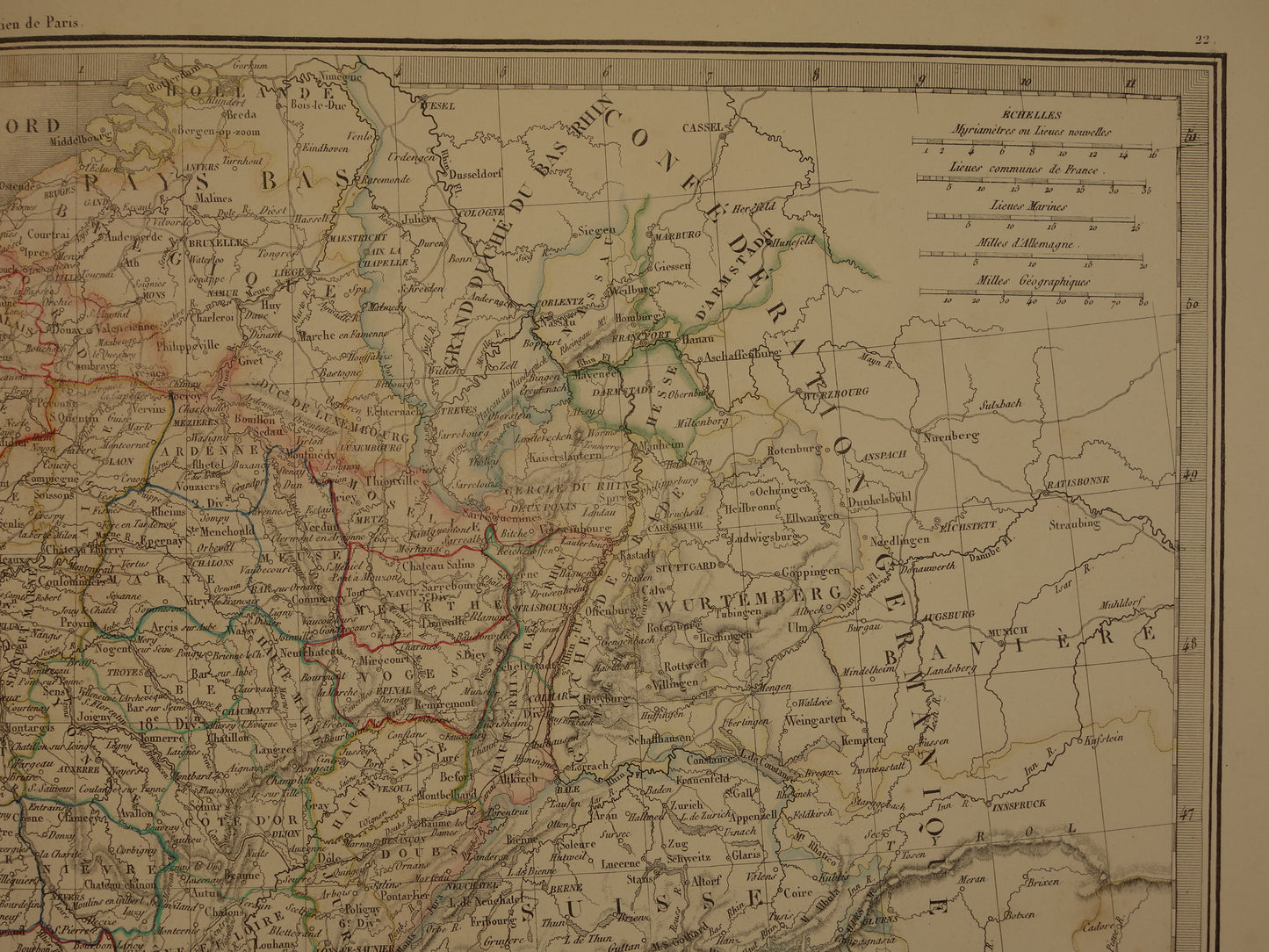FRANCE large old french map of france in 1842 original antique hand colored map poster