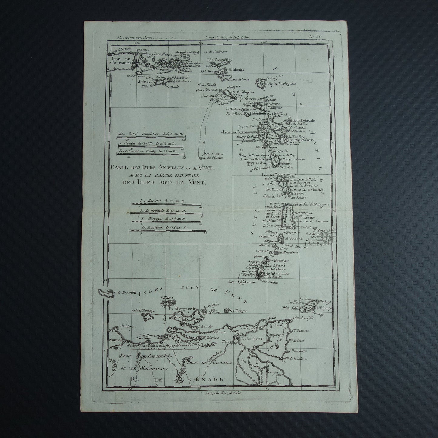 ANTILLEN Oude landkaart van de Antillen Originele vintage Franse Bonne kaart uit 1784