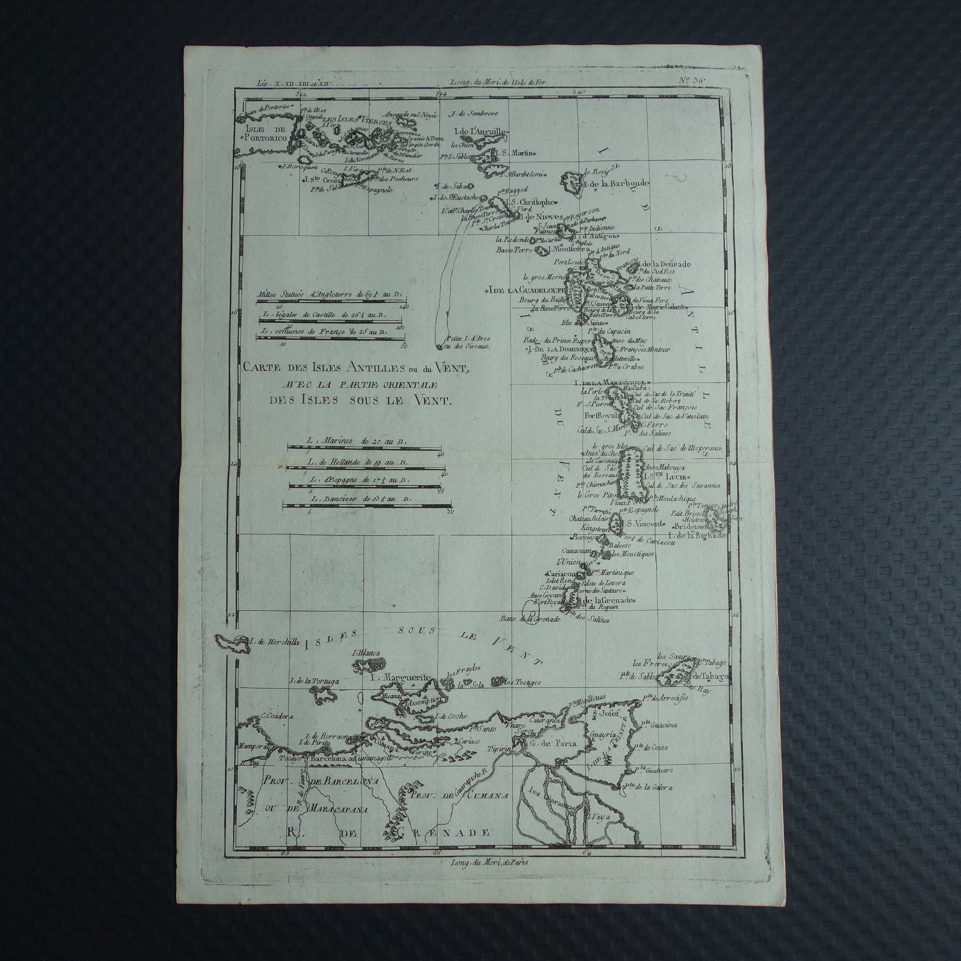 ANTILLEN Oude landkaart van de Antillen Originele vintage Franse Bonne kaart uit 1784