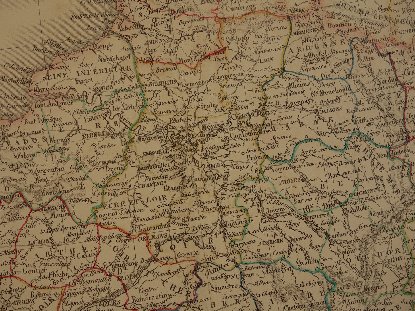 FRANCE large old french map of france in 1842 original antique hand colored map poster