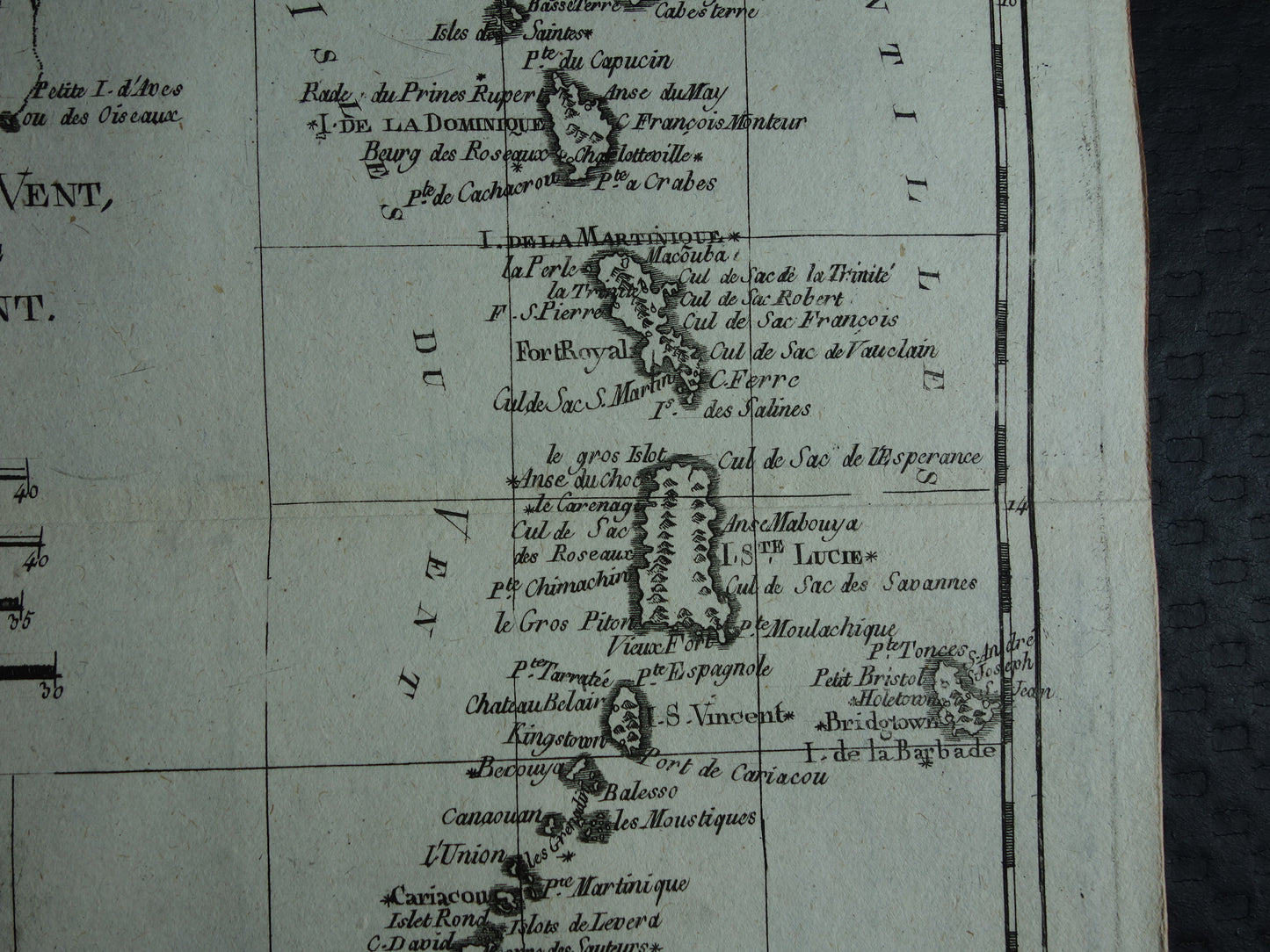 ANTILLEN Oude landkaart van de Antillen Originele vintage Franse Bonne kaart uit 1784