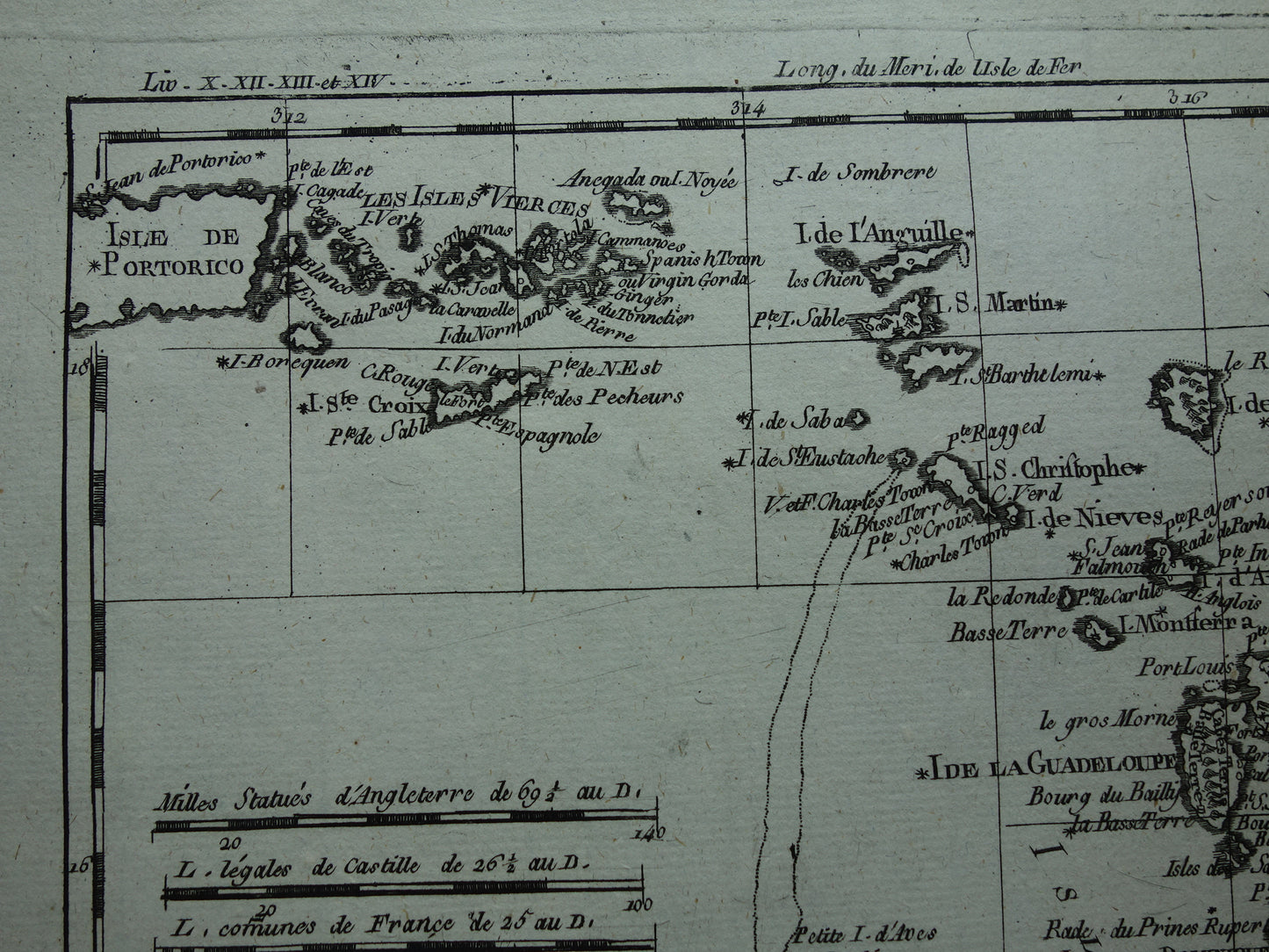 ANTILLEN Oude landkaart van de Antillen Originele vintage Franse Bonne kaart uit 1784