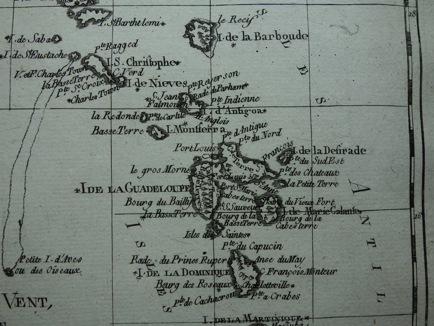 ANTILLEN Oude landkaart van de Antillen Originele vintage Franse Bonne kaart uit 1784