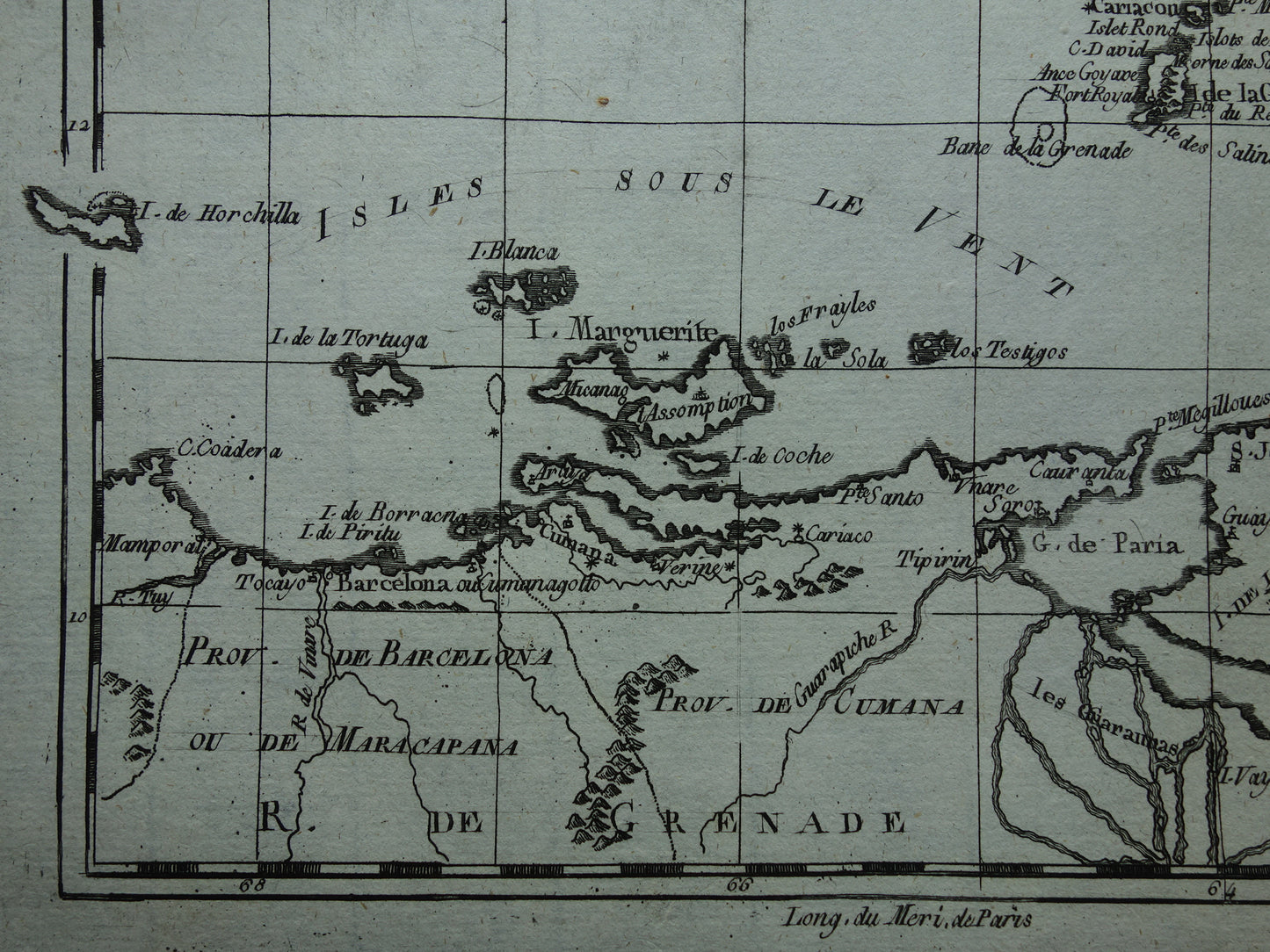 ANTILLEN Oude landkaart van de Antillen Originele vintage Franse Bonne kaart uit 1784