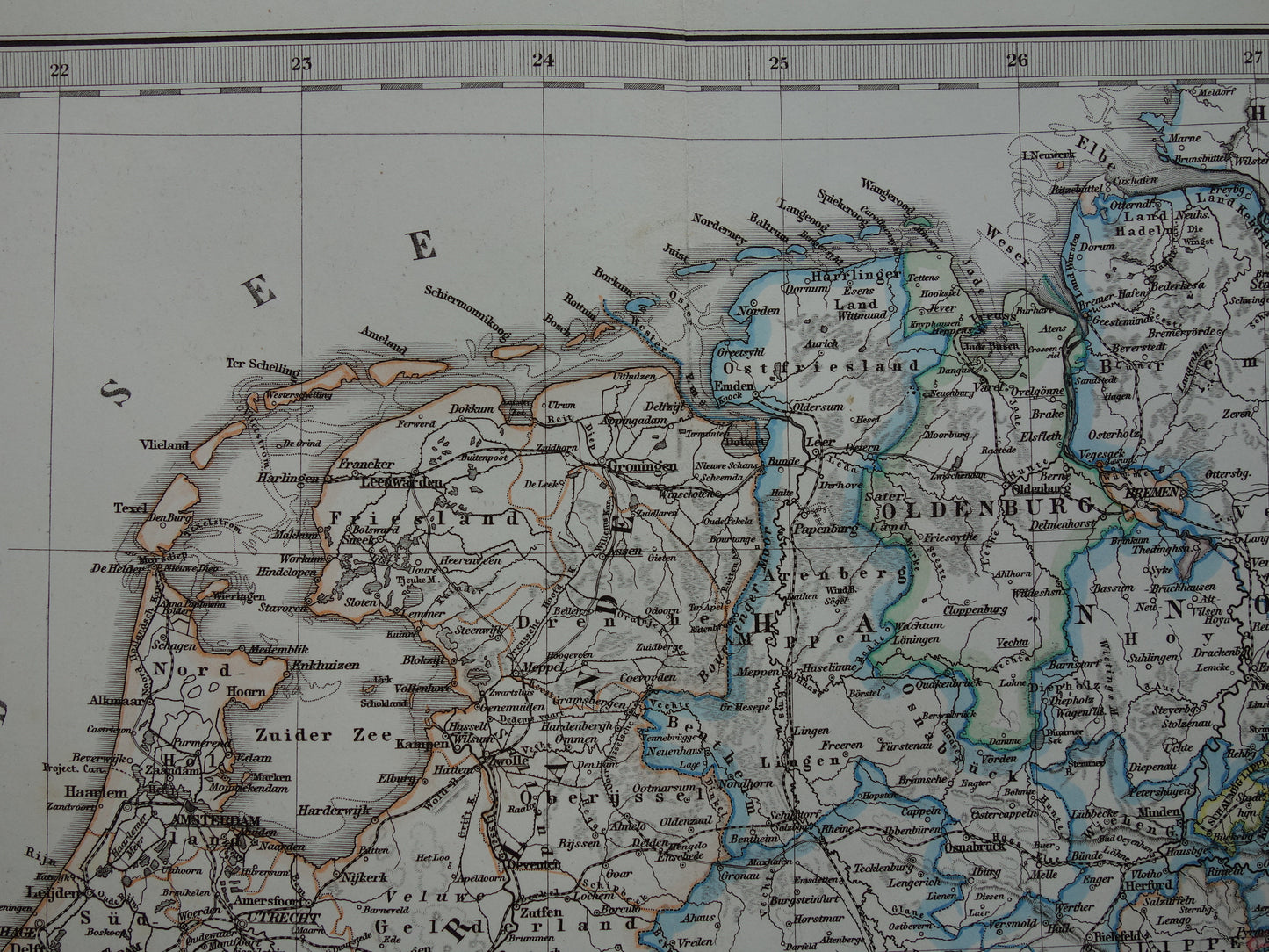 Antique map of the Netherlands Belgium and Germany original 155+ year old map Holland vintage maps