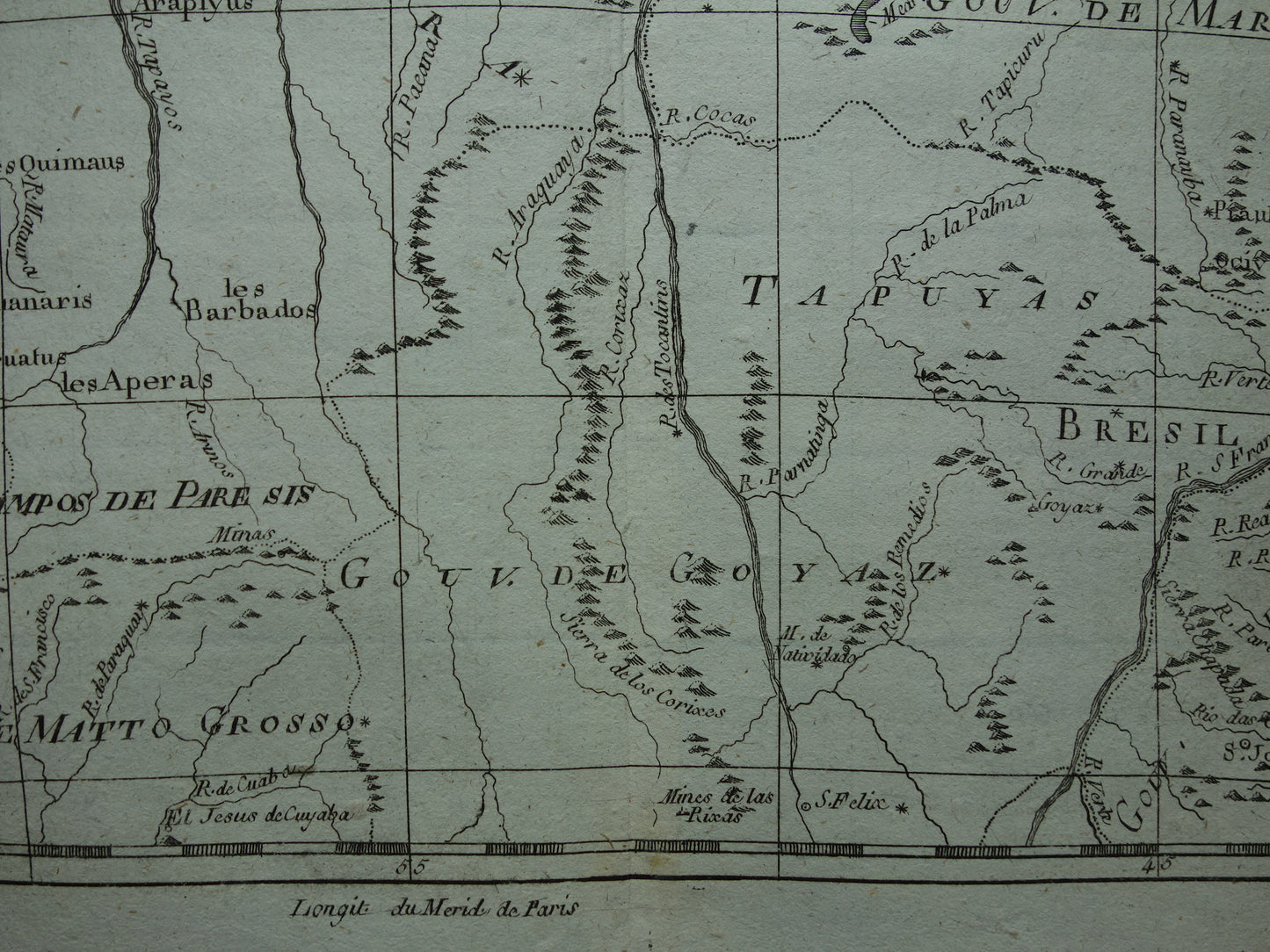 BRAZIL Old map of Northeast Brazil Amazon River Original vintage French Bonne map from 1784