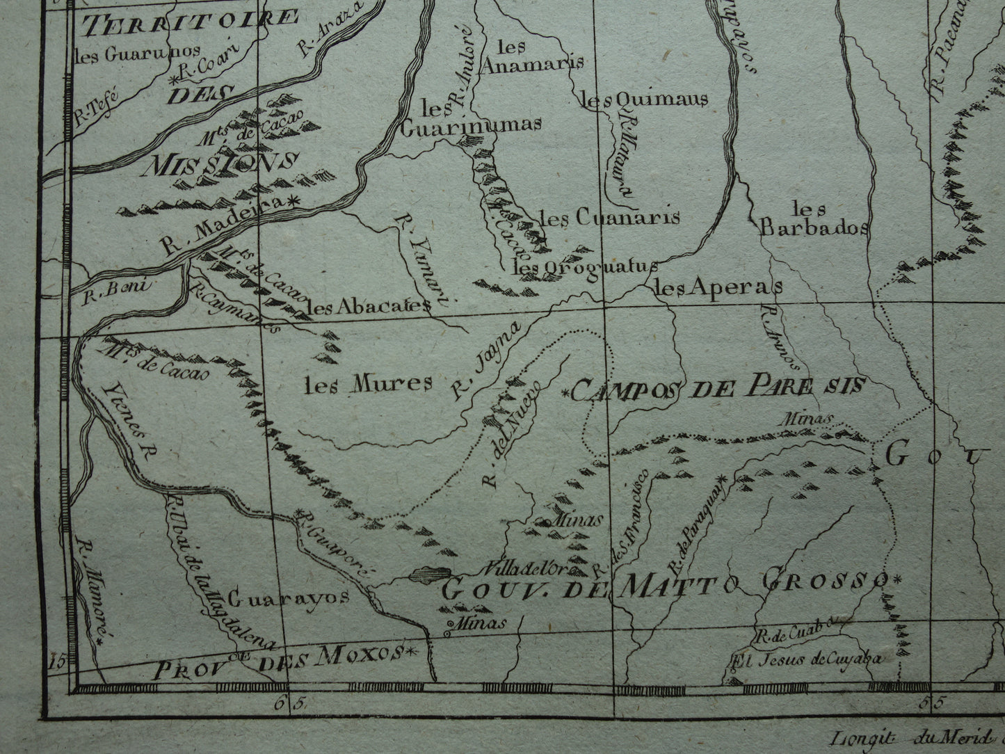 BRAZIL Old map of Northeast Brazil Amazon River Original vintage French Bonne map from 1784
