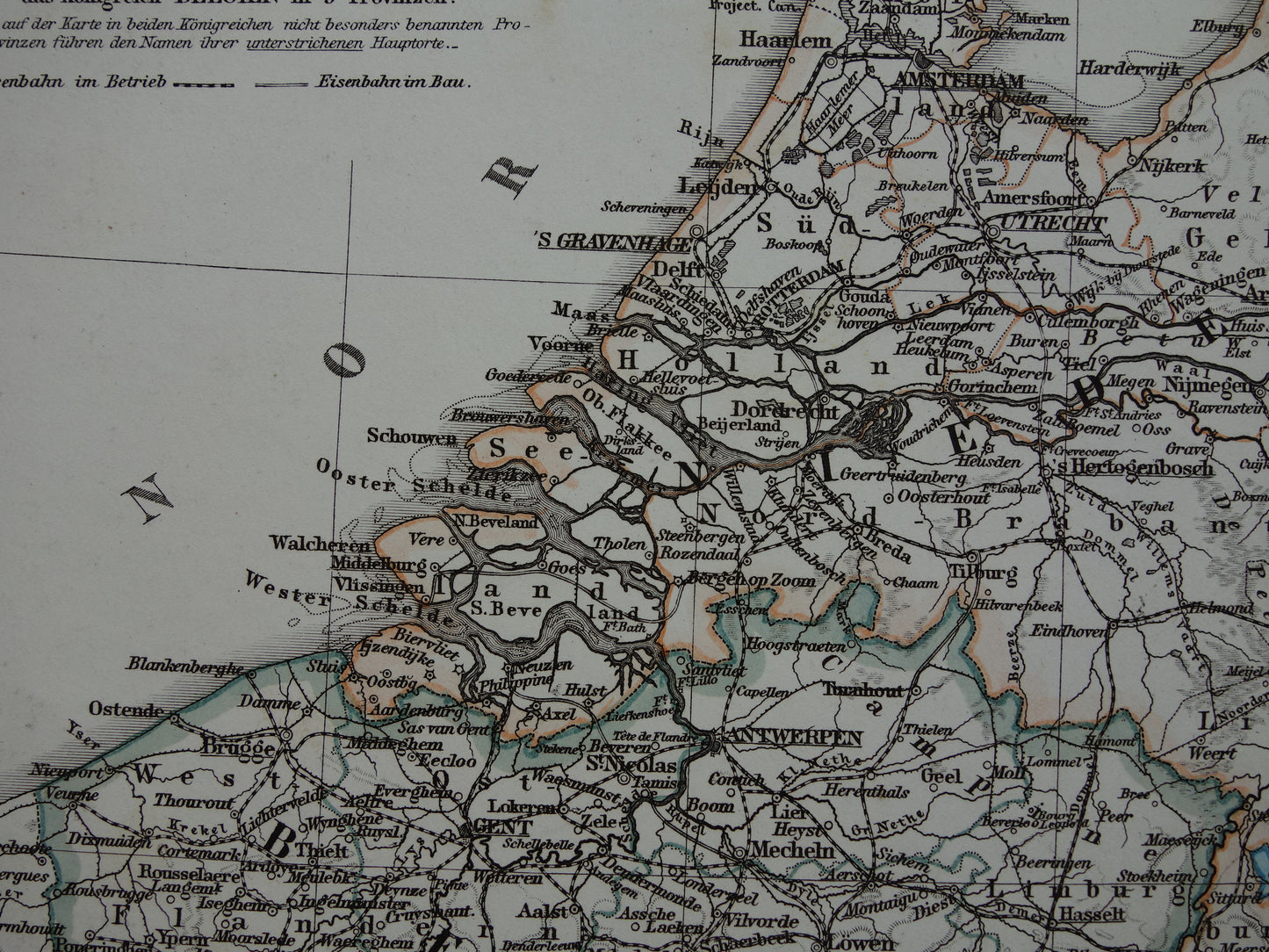 Antique map of the Netherlands Belgium and Germany original 155+ year old map Holland vintage maps