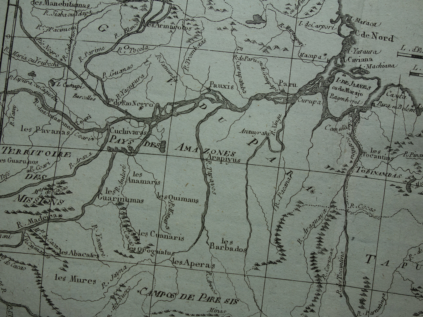 BRAZIL Old map of Northeast Brazil Amazon River Original vintage French Bonne map from 1784