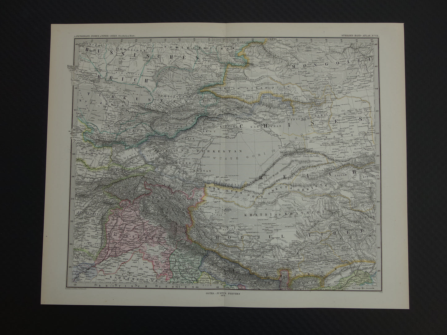 CENTRAL ASIA old map of Tibet Kashmir Turkestan Himalaya antique German map Uzbekistan Kyrgyzstan Tajikistan
