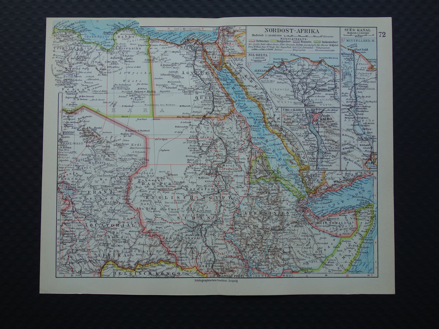 Old map of Northeast Africa 1928 vintage German map Egypt Horn of Africa Ethiopia Suez Canal
