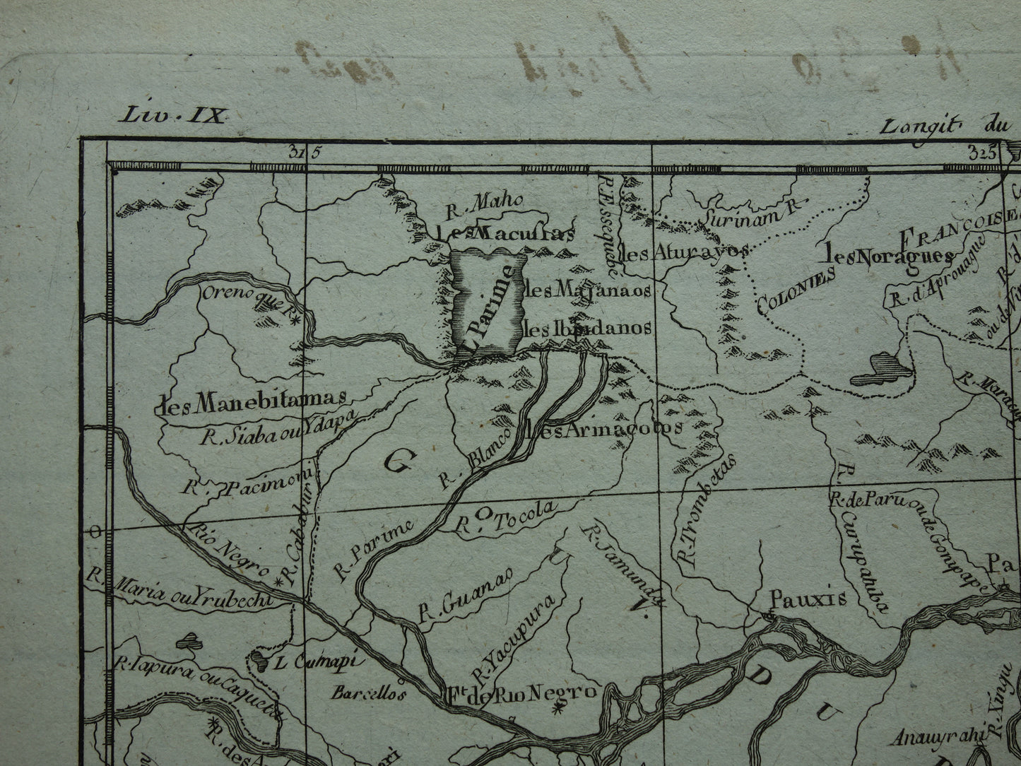 BRAZIL Old map of Northeast Brazil Amazon River Original vintage French Bonne map from 1784