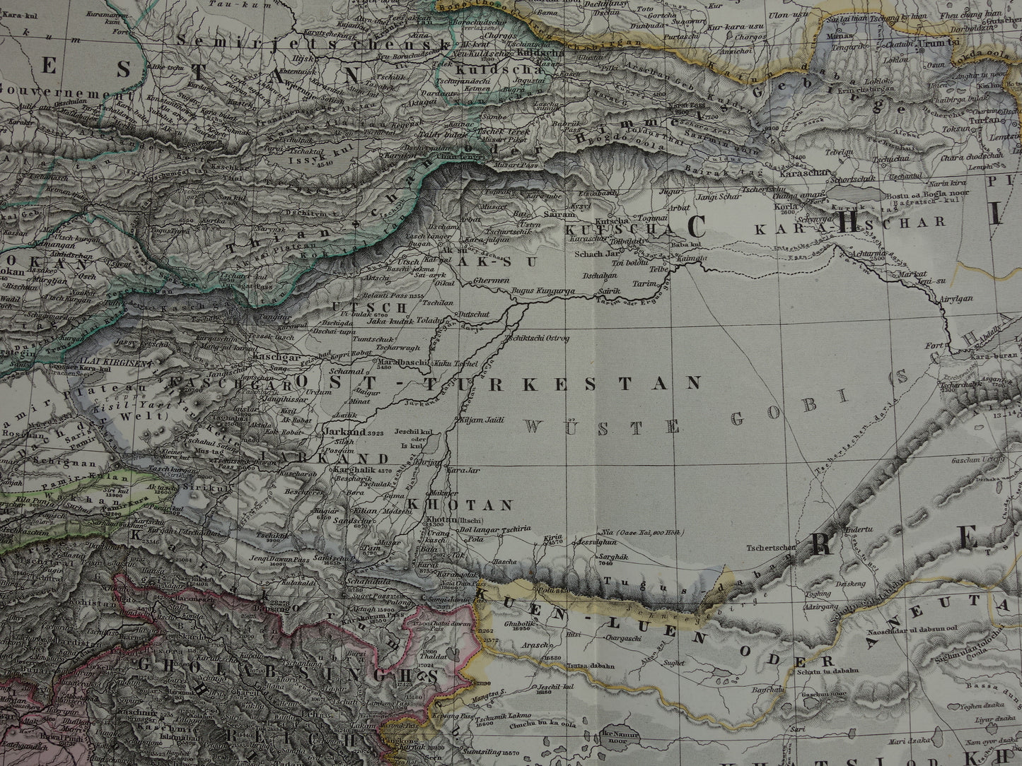 CENTRAL ASIA old map of Tibet Kashmir Turkestan Himalaya antique German map Uzbekistan Kyrgyzstan Tajikistan