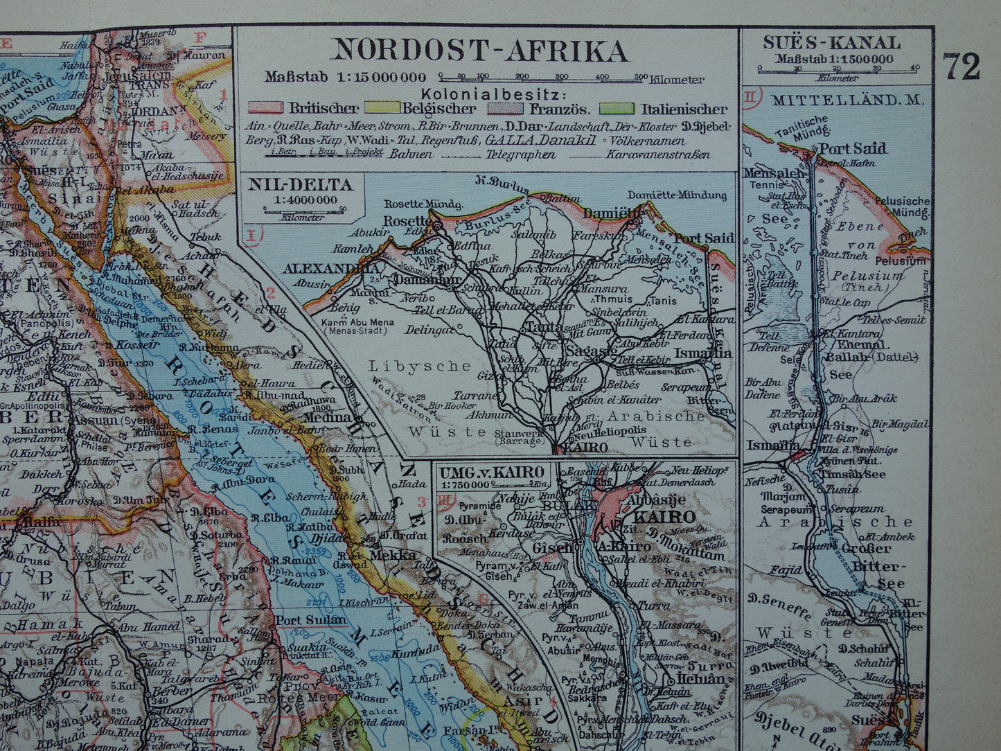 Old map of Northeast Africa 1928 vintage German map Egypt Horn of Africa Ethiopia Suez Canal