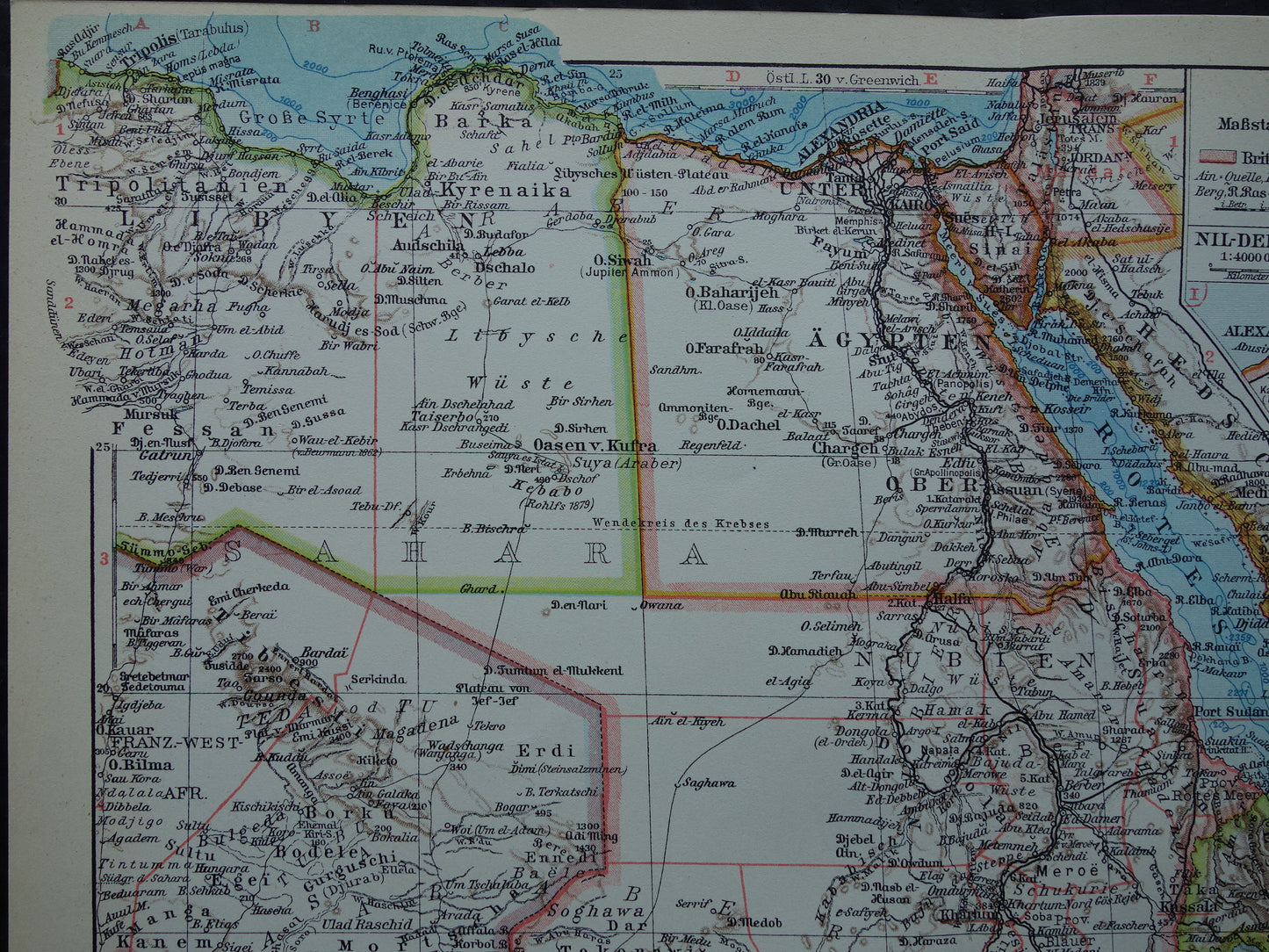 Old map of Northeast Africa 1928 vintage German map Egypt Horn of Africa Ethiopia Suez Canal