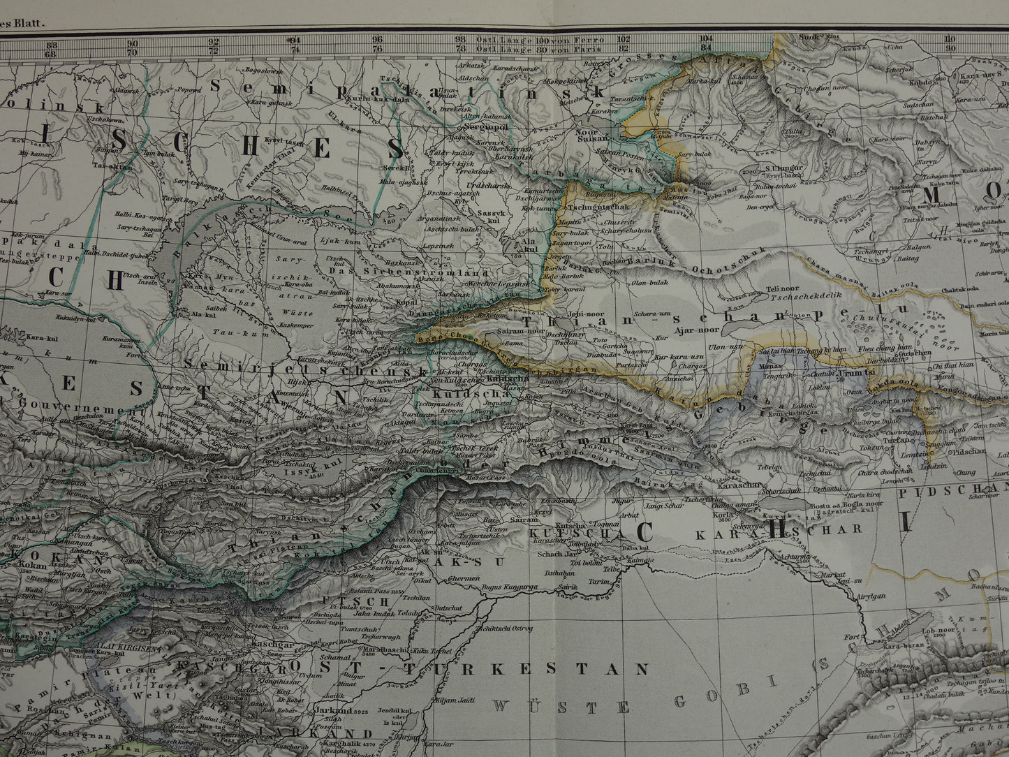CENTRAL ASIA old map of Tibet Kashmir Turkestan Himalaya antique German map Uzbekistan Kyrgyzstan Tajikistan