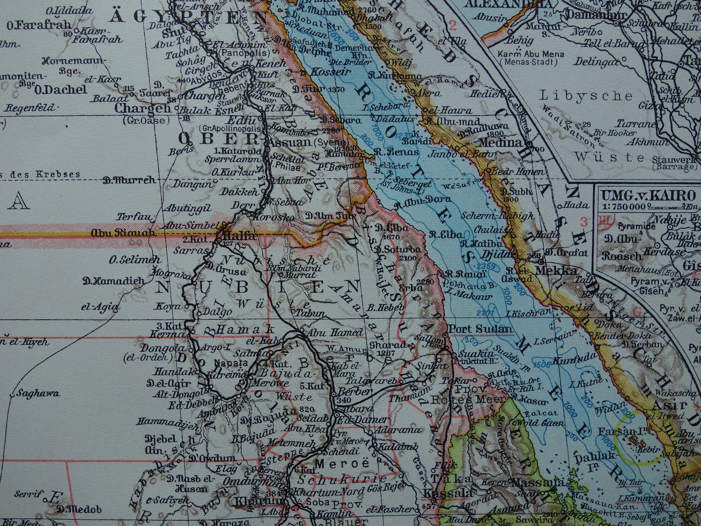 Old map of Northeast Africa 1928 vintage German map Egypt Horn of Africa Ethiopia Suez Canal