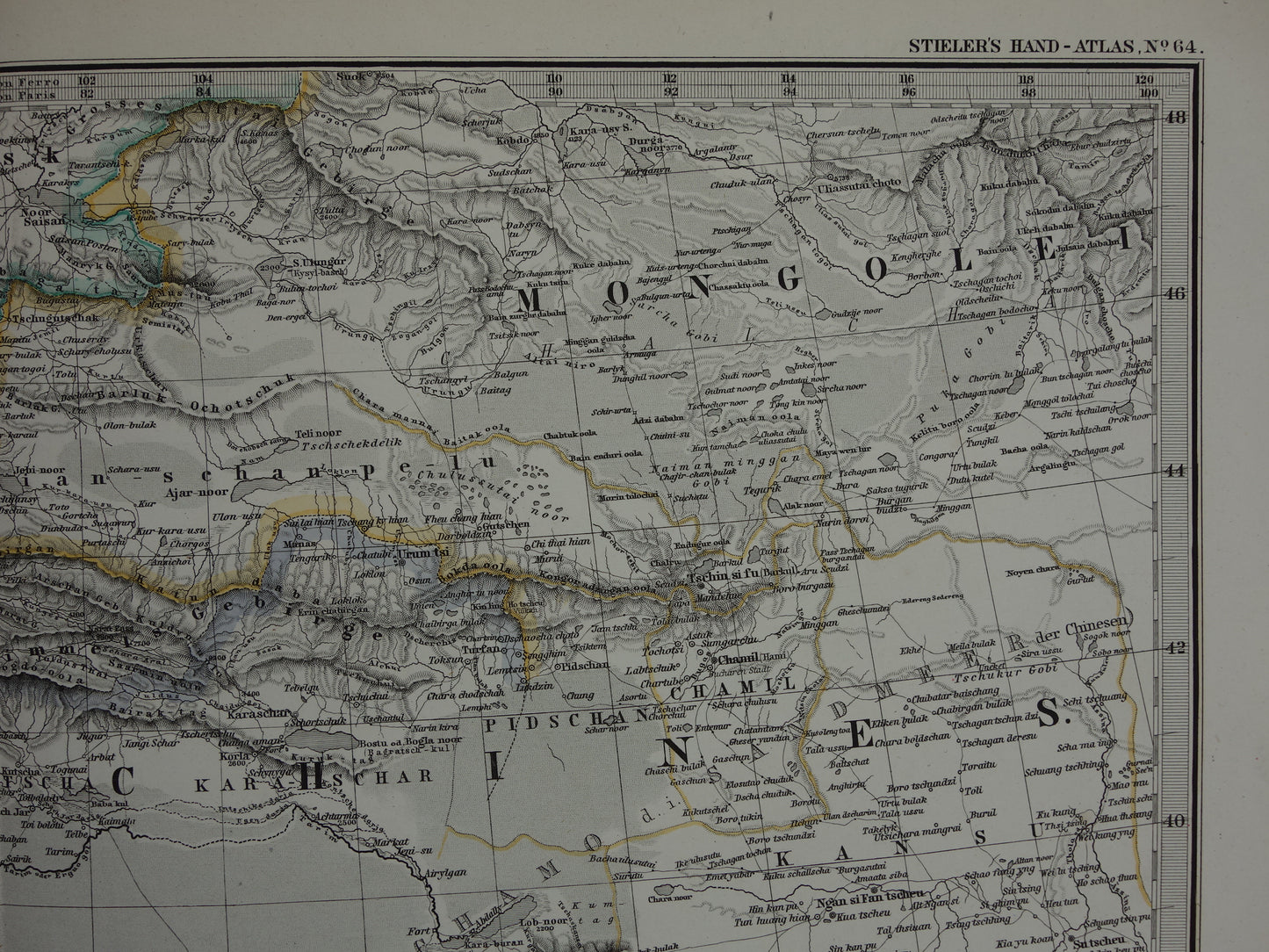 CENTRAL ASIA old map of Tibet Kashmir Turkestan Himalaya antique German map Uzbekistan Kyrgyzstan Tajikistan